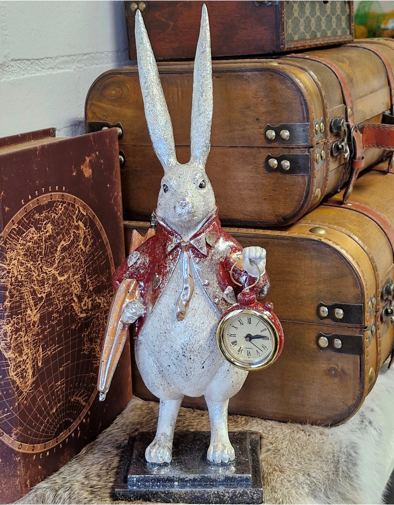 C&E Giftware Figurines Collectables - Rabbit with Clock and Umbrella figurine 38 cm