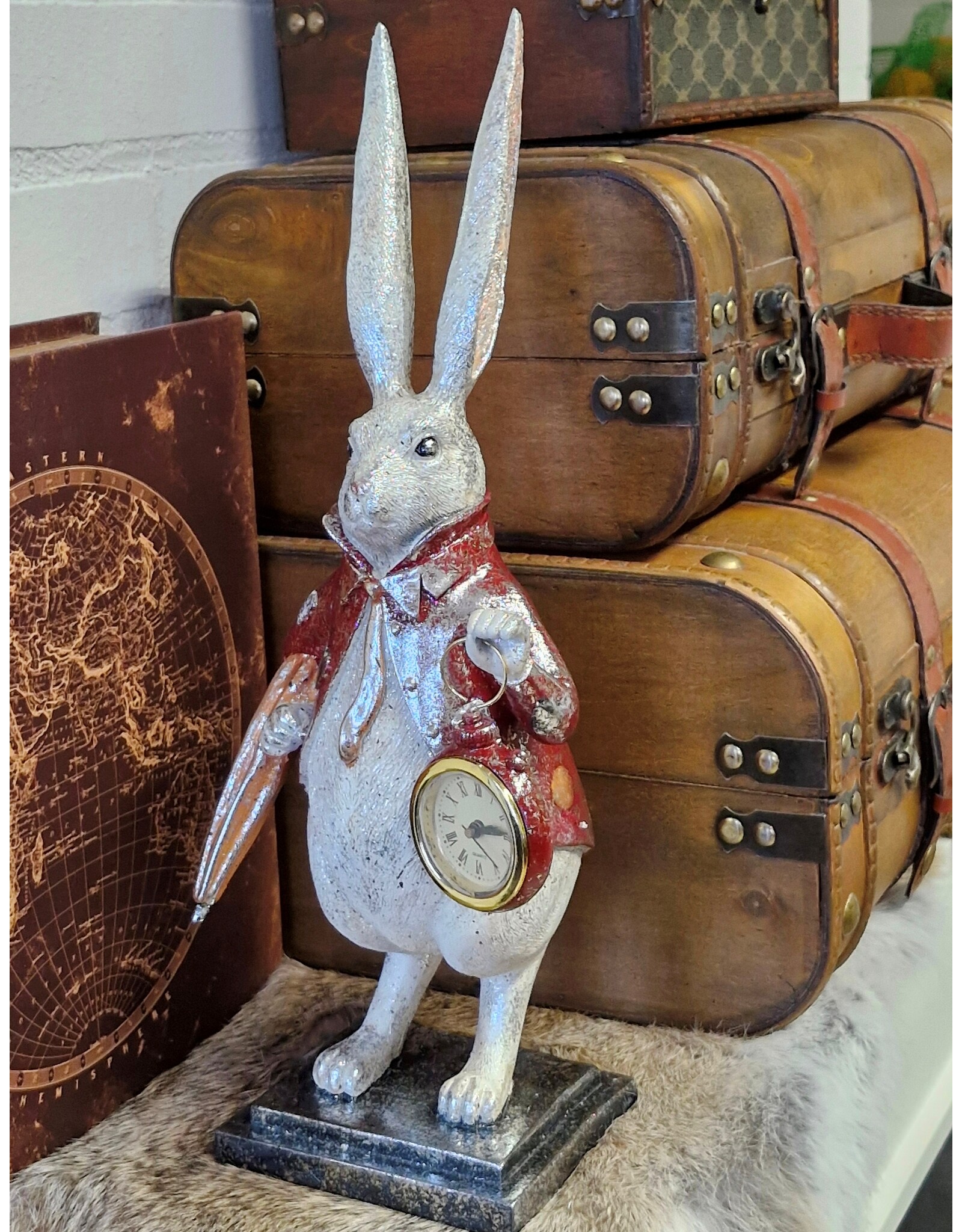 C&E Giftware Beelden Collectables - Konijn met Klok  en Paraplu beeldje 38cm