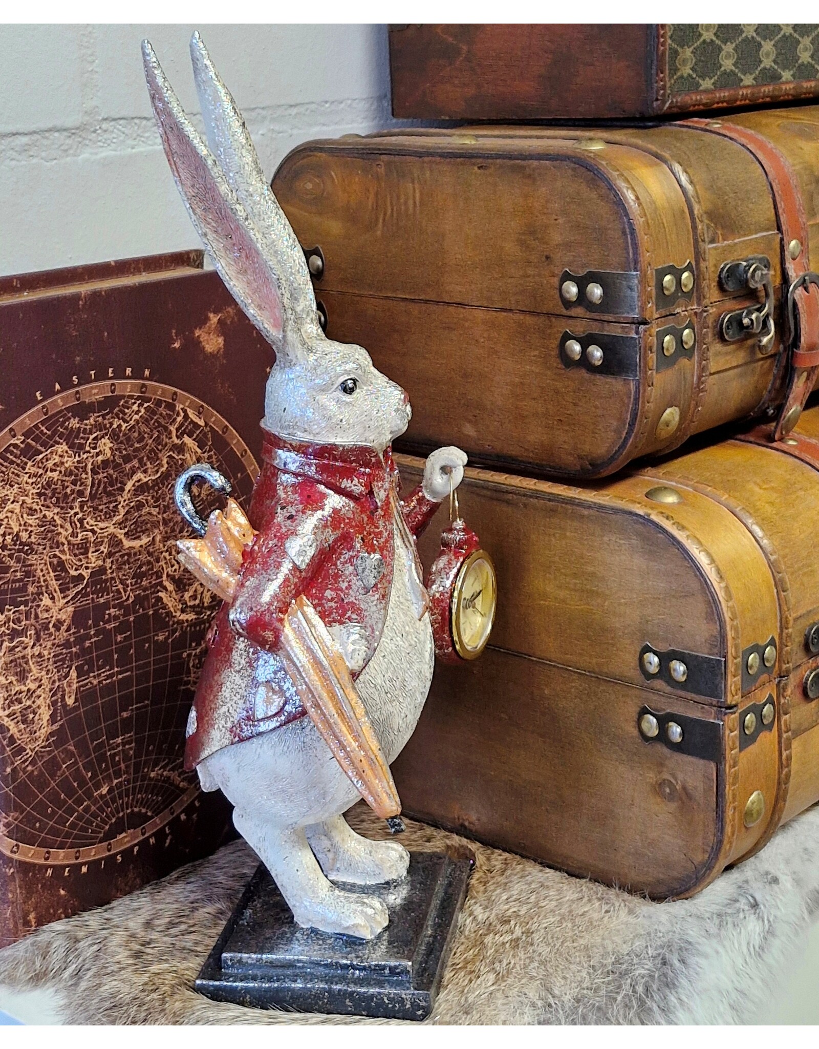 C&E Giftware Beelden Collectables - Konijn met Klok  en Paraplu beeldje 38cm