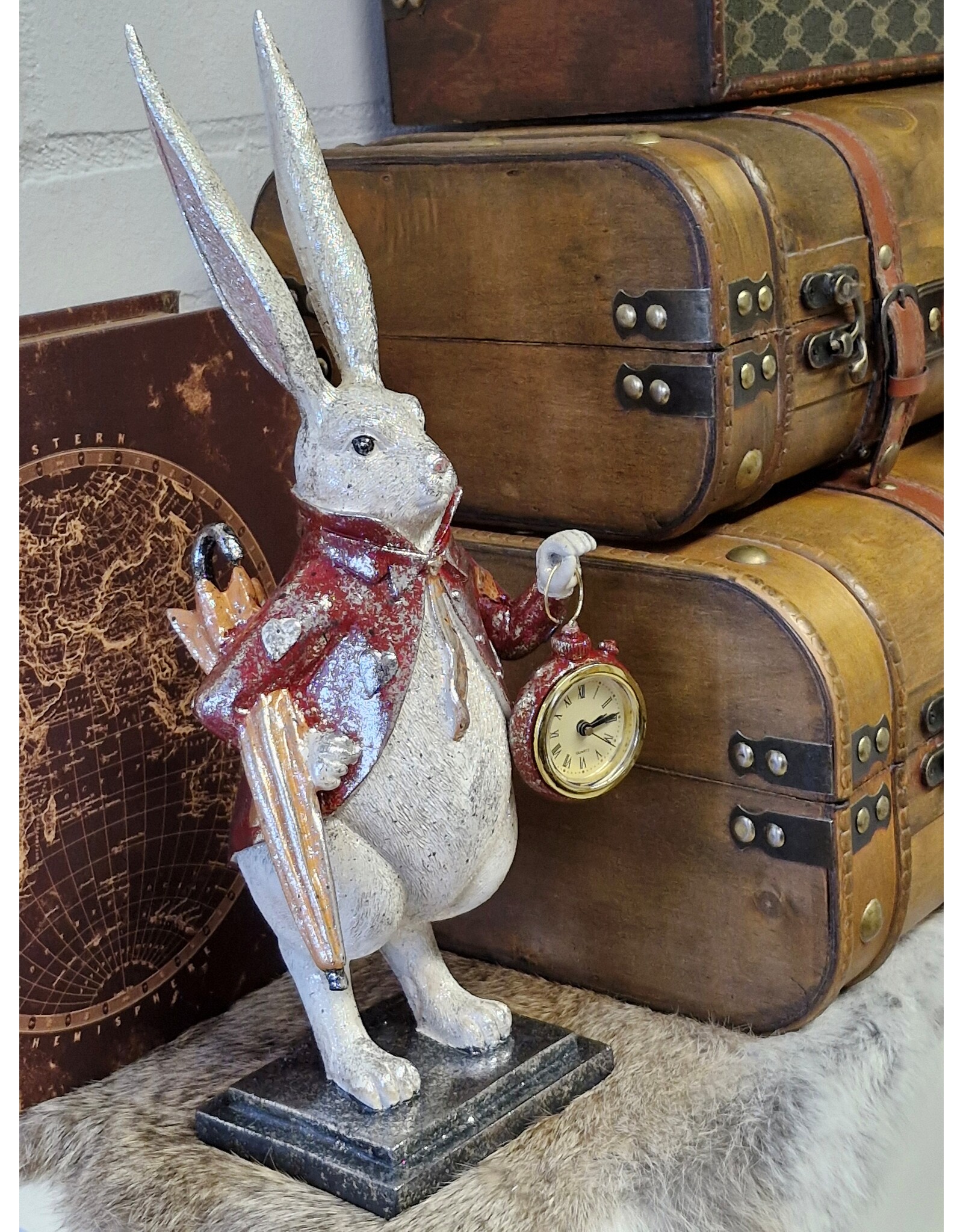 C&E Giftware Figurines Collectables - Rabbit with Clock and Umbrella figurine 38 cm