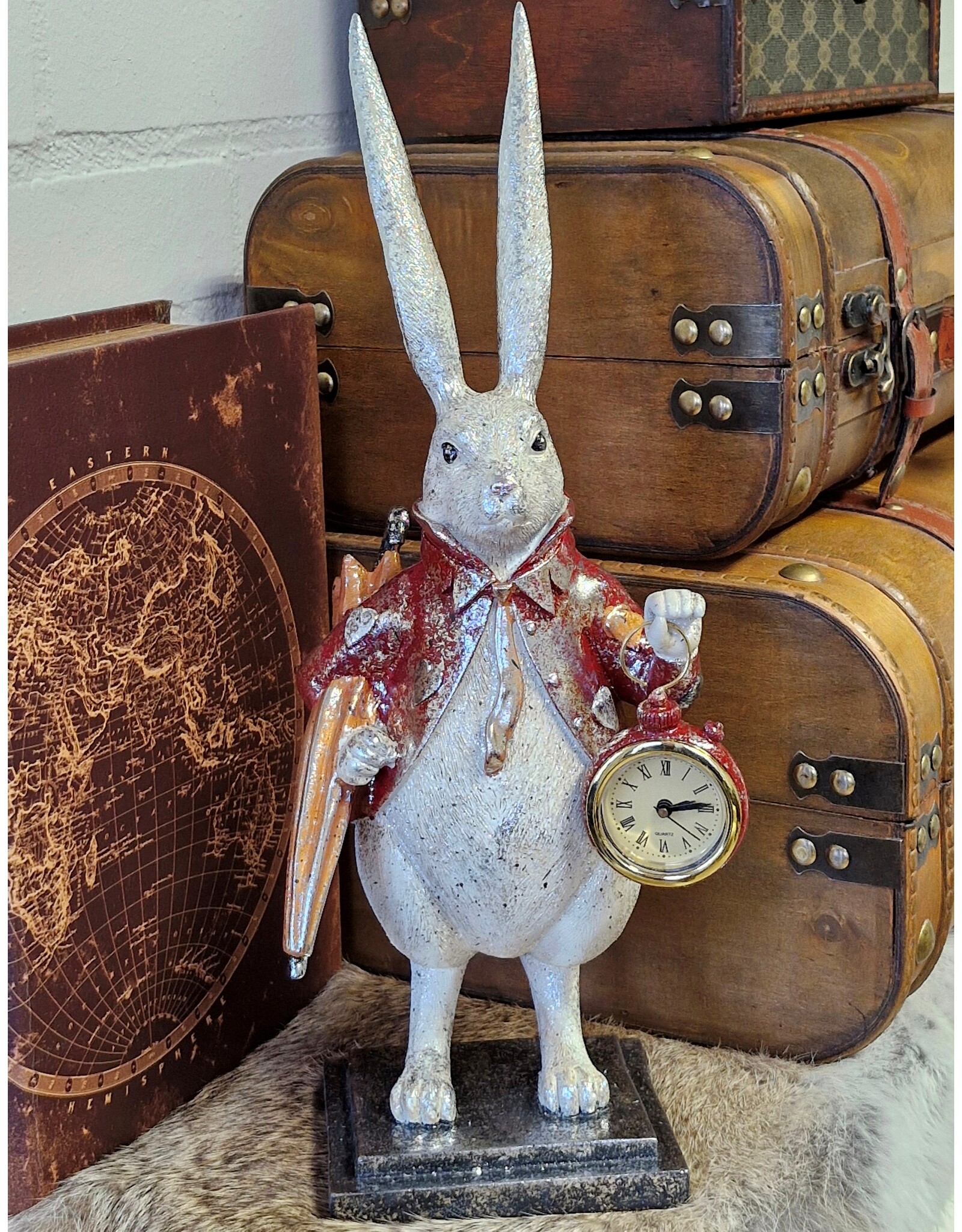 C&E Giftware Beelden Collectables - Konijn met Klok  en Paraplu beeldje 38cm