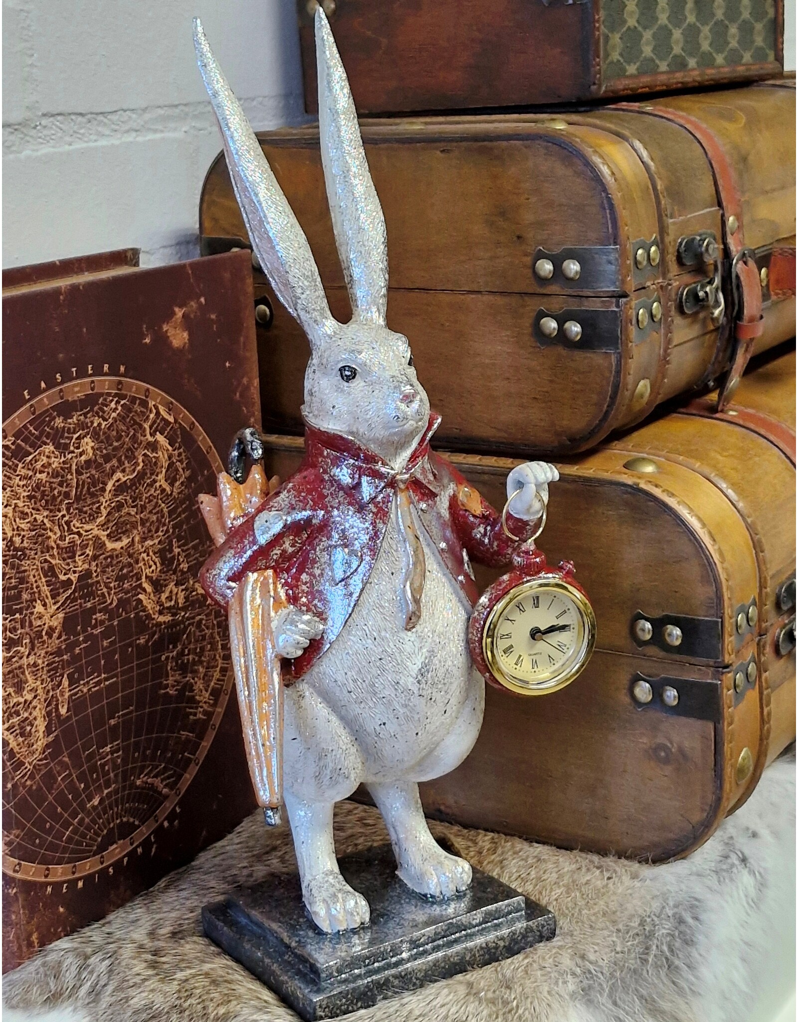 C&E Giftware Figurines Collectables - Rabbit with Clock and Umbrella figurine 38 cm