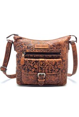 Hutmann Leather bags - Hillburry Shoulder Bag with Embossed Flowers tan