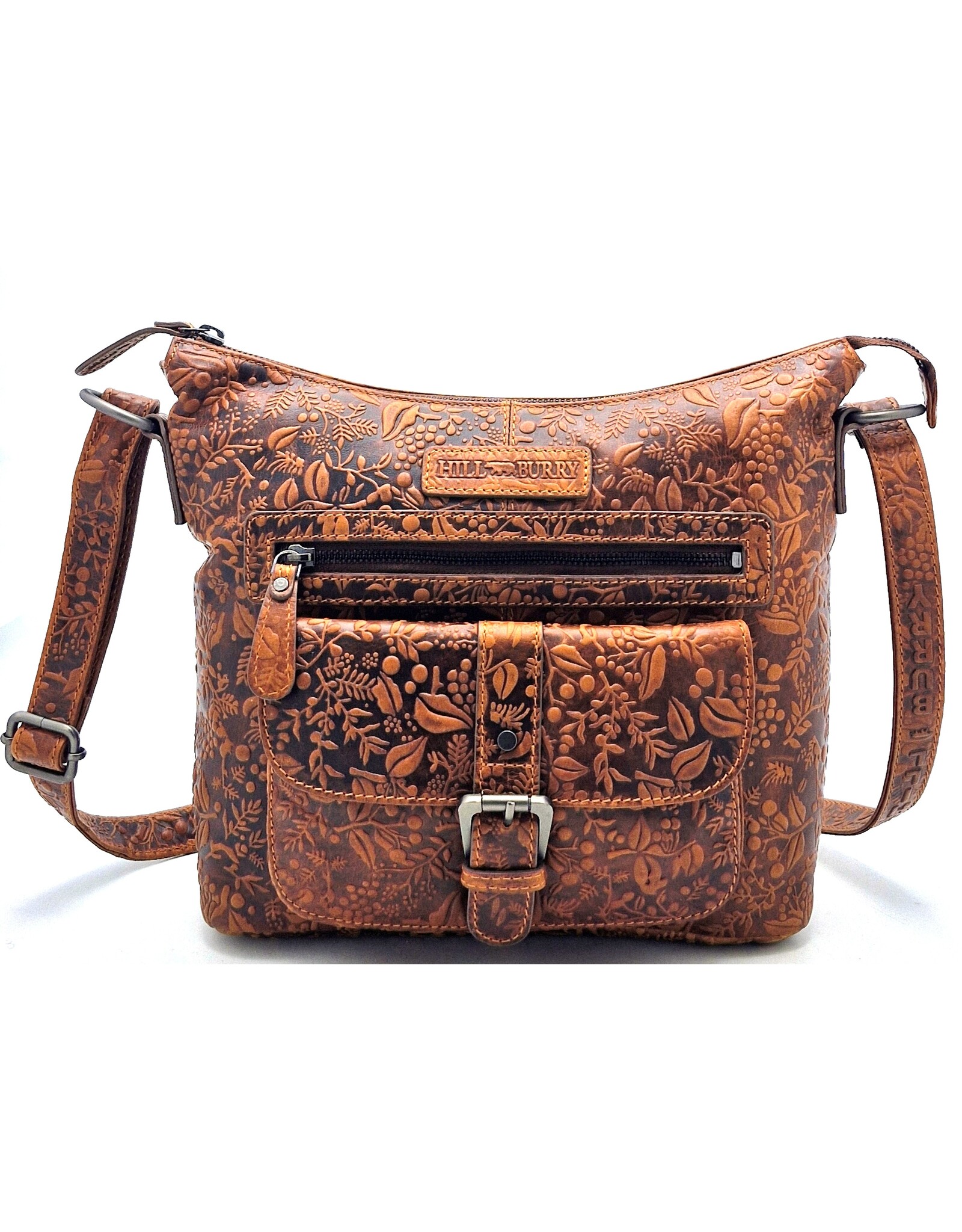 Hutmann Leather bags - Hillburry Shoulder Bag with Embossed Flowers tan