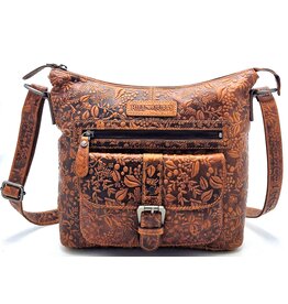 Hutmann Hillburry Shoulder Bag with Embossed Flowers tan