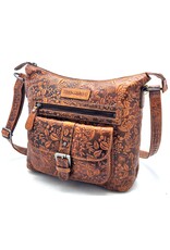 Hutmann Leather bags - Hillburry Shoulder Bag with Embossed Flowers tan