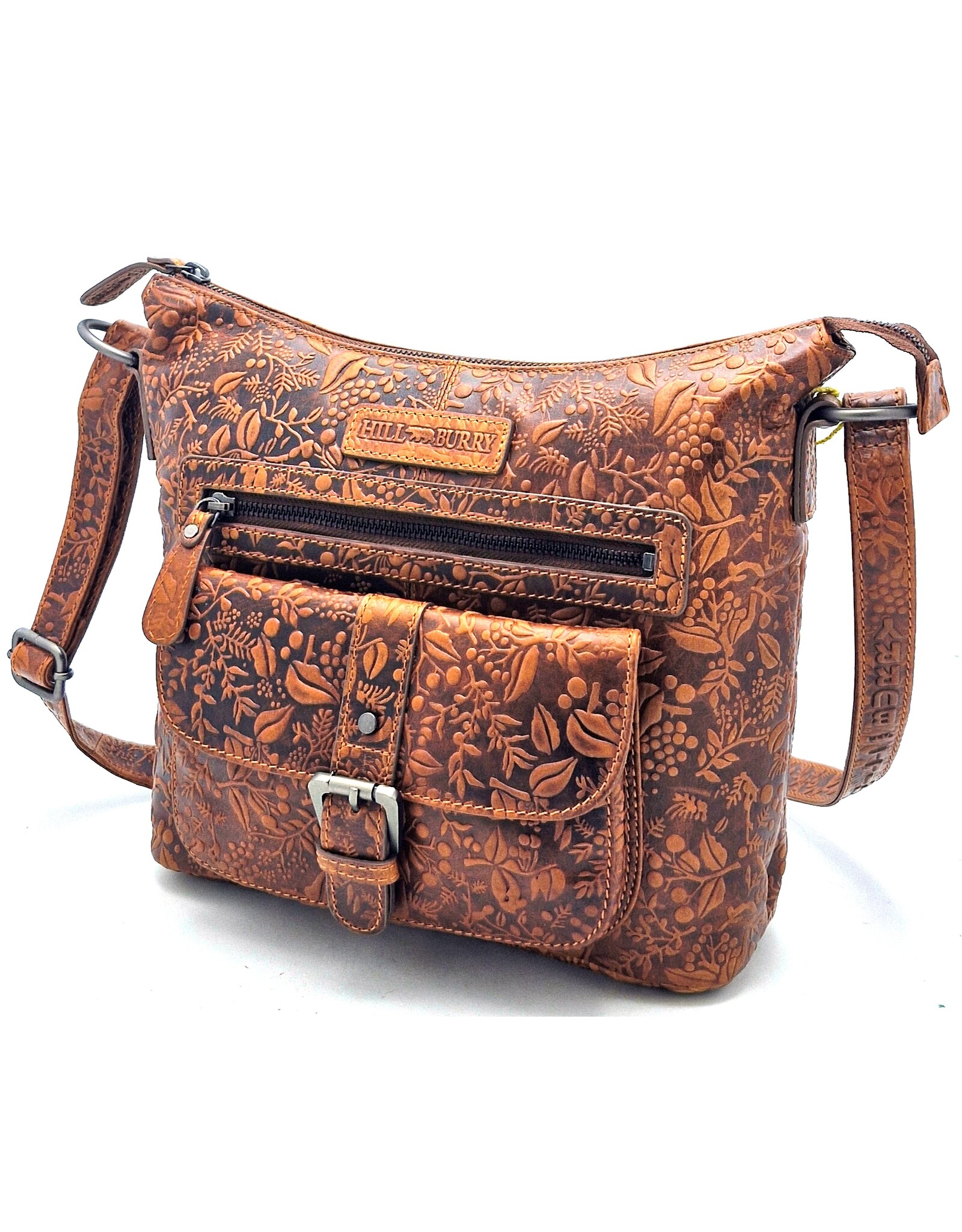 Hutmann Leather bags - Hillburry Shoulder Bag with Embossed Flowers tan