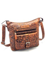 Hutmann Leather bags - Hillburry Shoulder Bag with Embossed Flowers tan