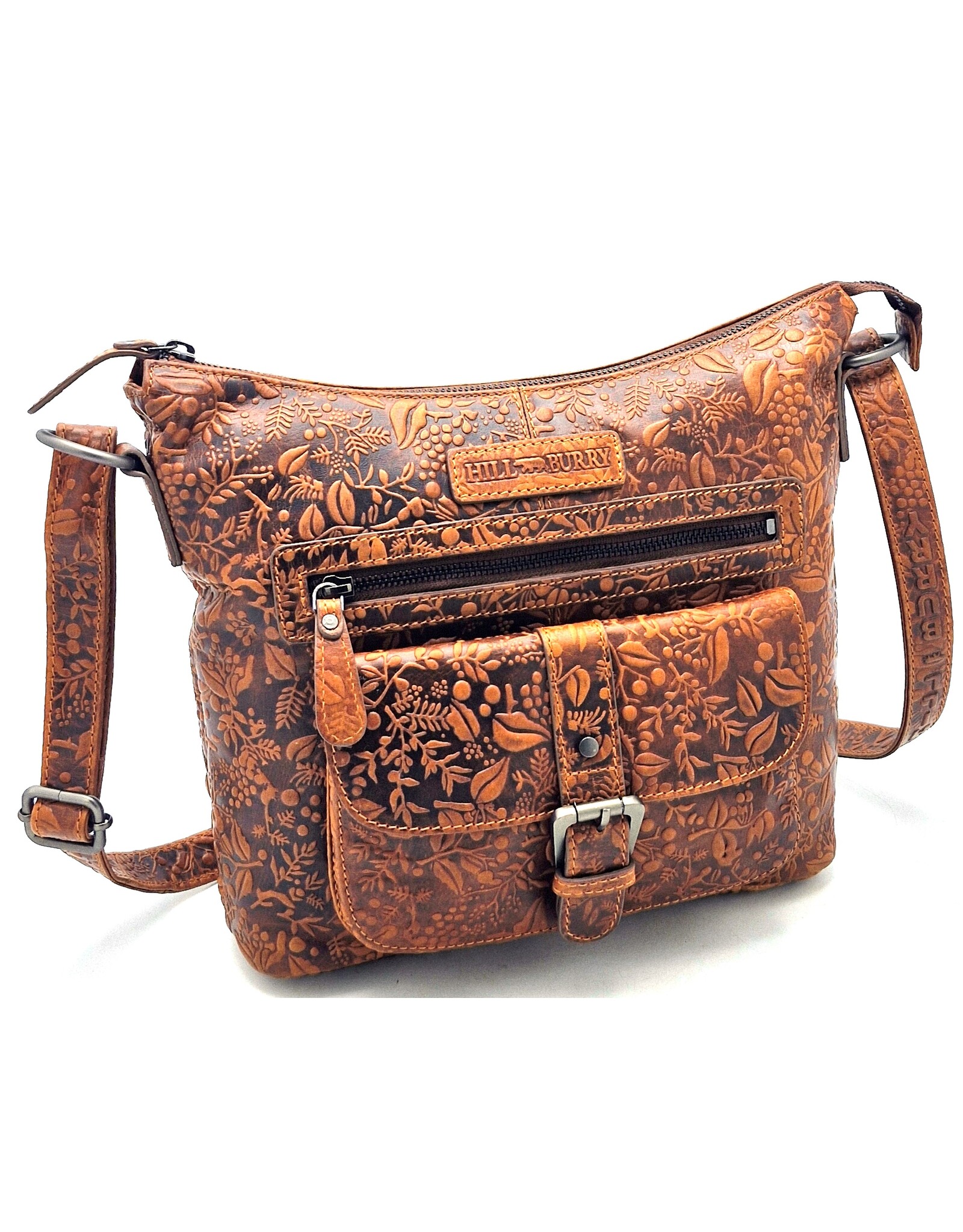 Hutmann Leather bags - Hillburry Shoulder Bag with Embossed Flowers tan