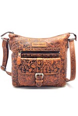 Hutmann Leather bags - Hillburry Shoulder Bag with Embossed Flowers tan