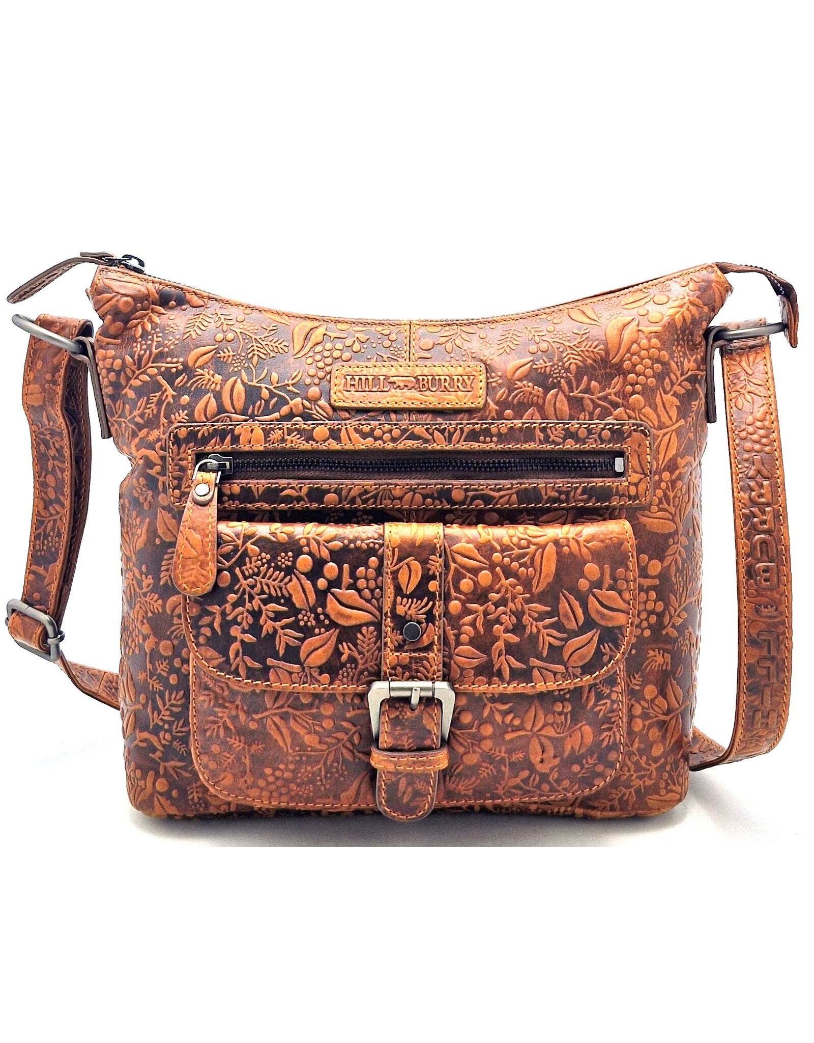 Hutmann Leather bags - Hillburry Shoulder Bag with Embossed Flowers tan