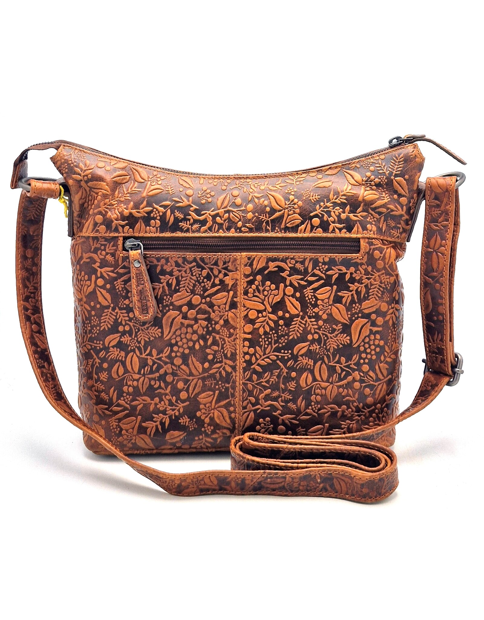 Hutmann Leather bags - Hillburry Shoulder Bag with Embossed Flowers tan