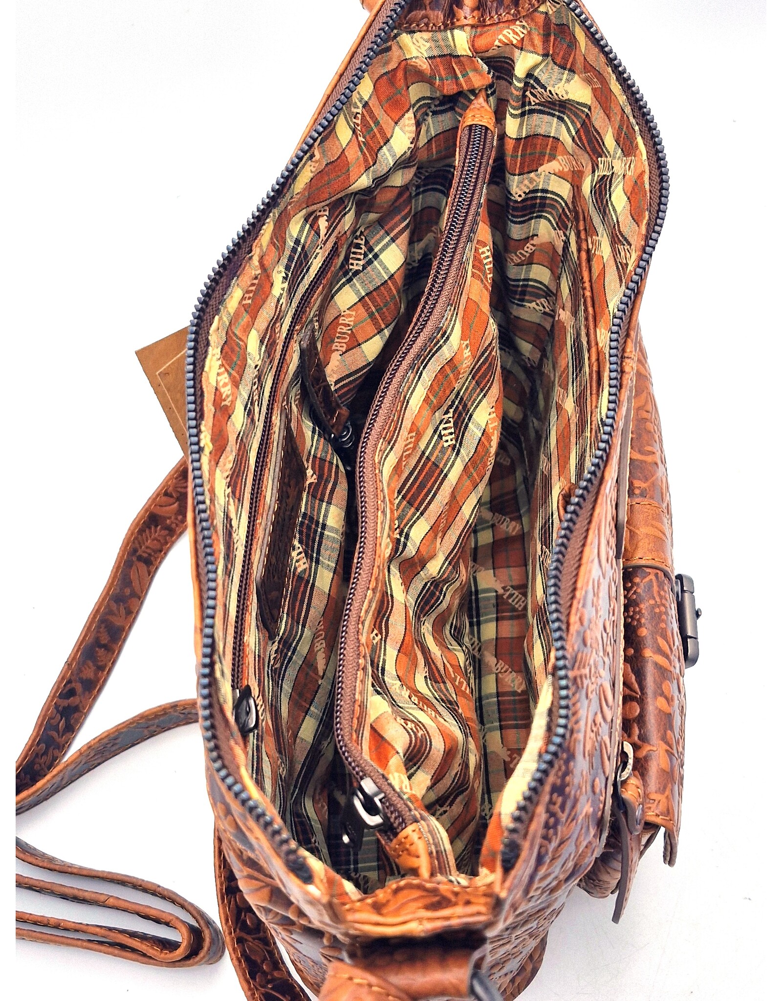 Hutmann Leren tassen - Hillburry  Schoudertas met Relief Bloemen tan