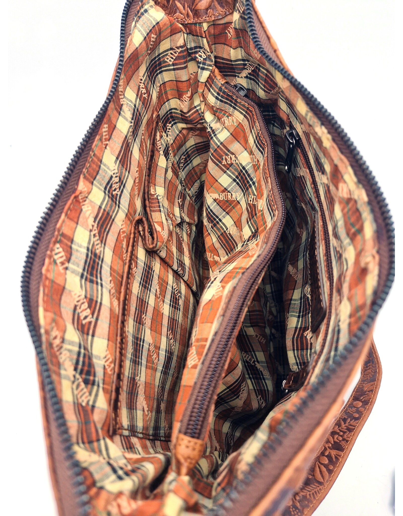 Hutmann Leren tassen - Hillburry  Schoudertas met Relief Bloemen tan