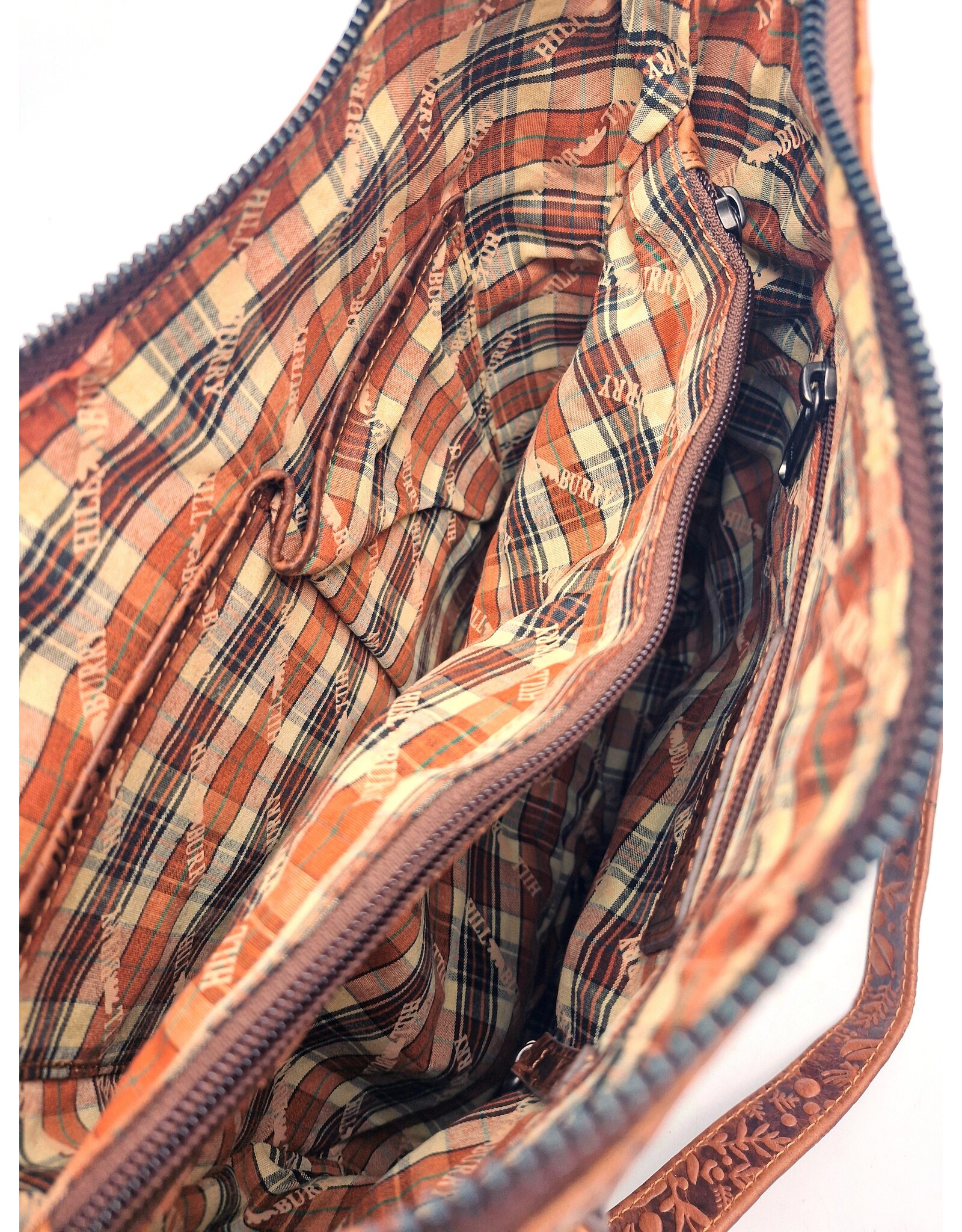 Hutmann Leren tassen - Hillburry  Schoudertas met Relief Bloemen tan