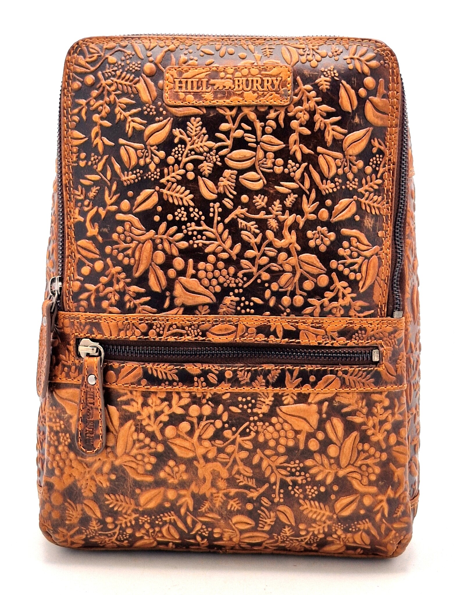 HillBurry Leather backpacks Leather shoppers - Hillburry Backpack with Embossed Flowers, brown