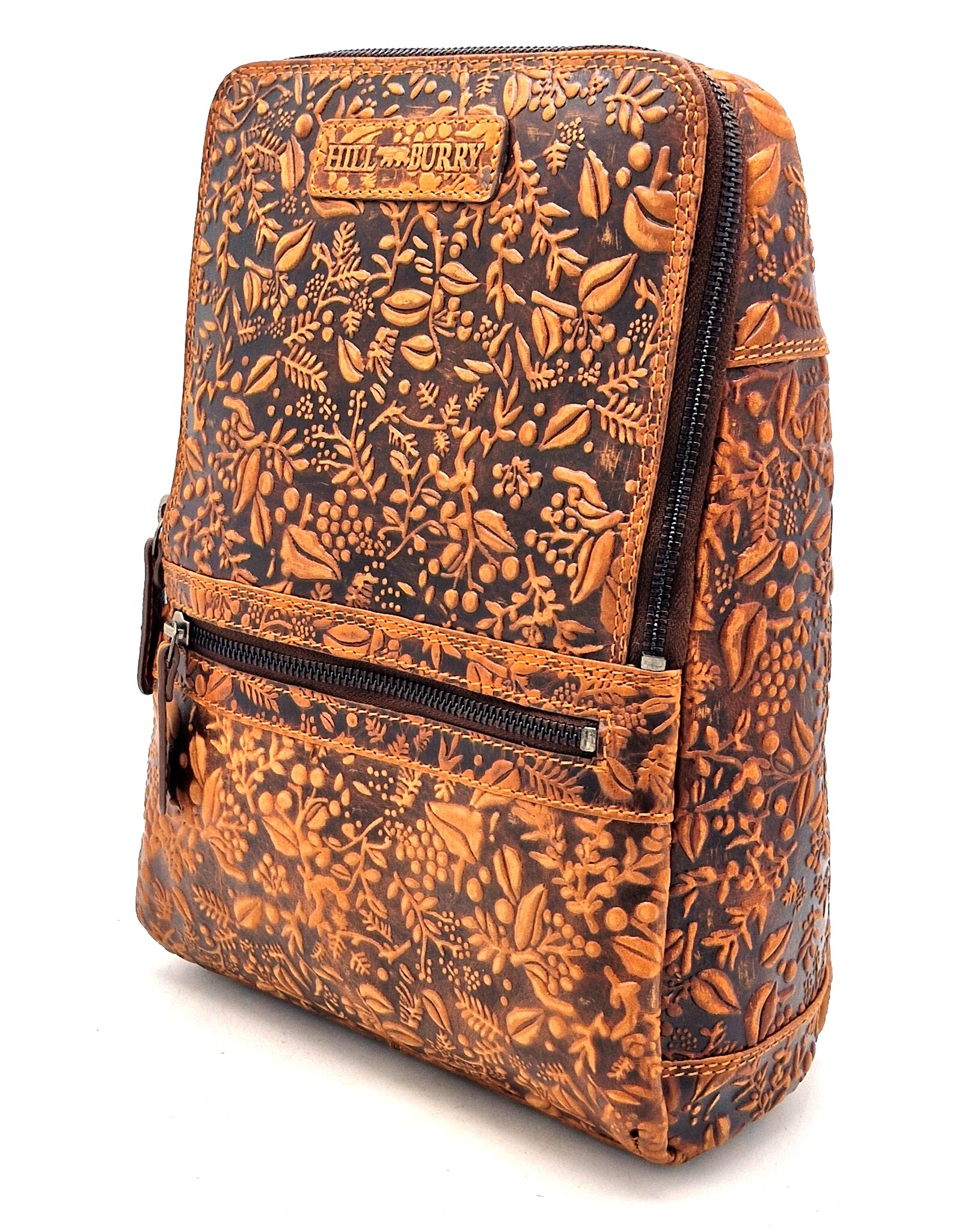 HillBurry Leather backpacks Leather shoppers - Hillburry Backpack with Embossed Flowers, brown