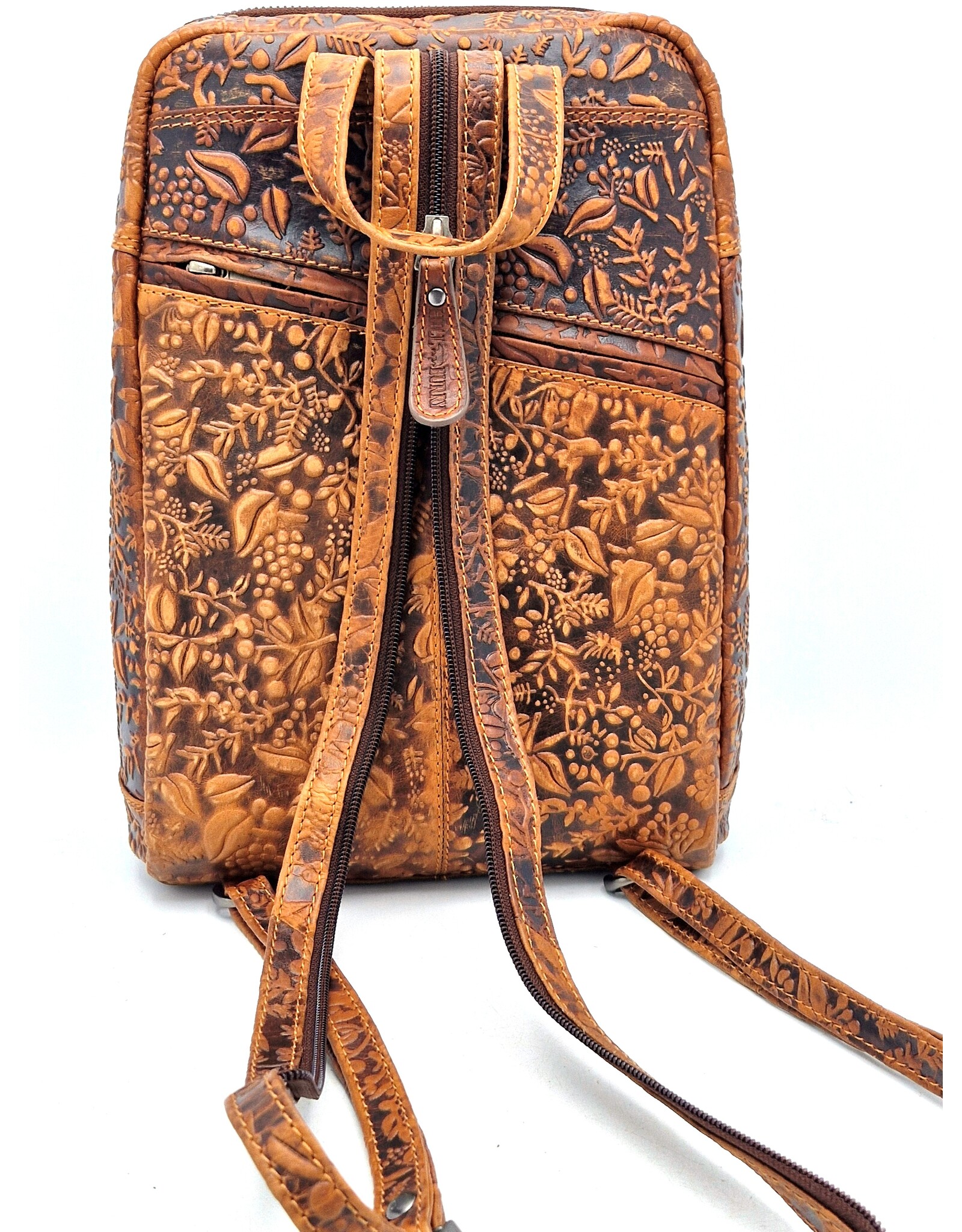 HillBurry Leather backpacks Leather shoppers - Hillburry Backpack with Embossed Flowers, brown