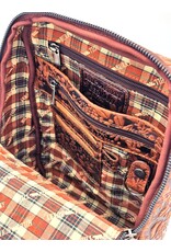 HillBurry Leren rugzakken  Leren shoppers - Hillburry Rugtas met Relief Bloemen bruin