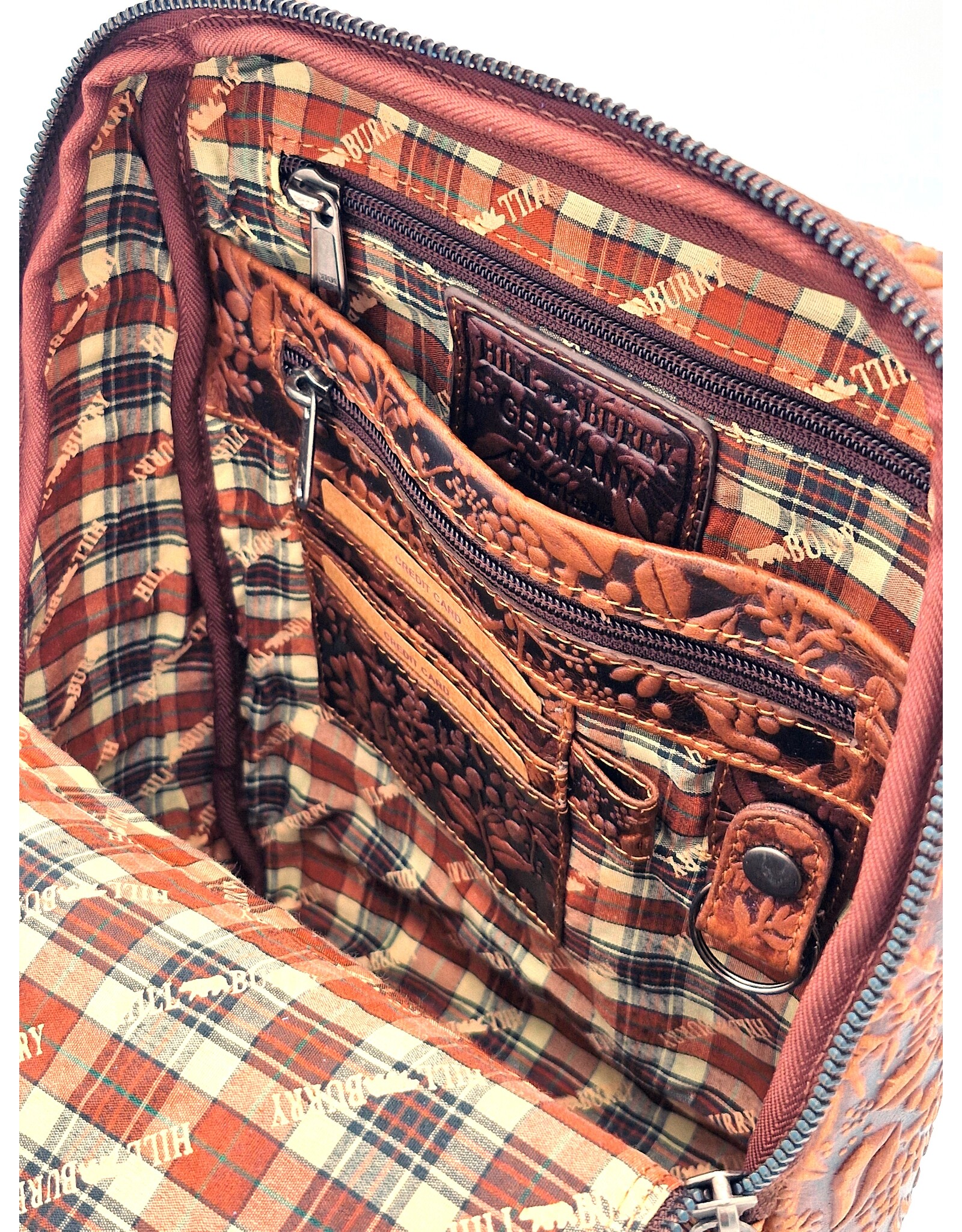 HillBurry Leather backpacks Leather shoppers - Hillburry Backpack with Embossed Flowers, brown