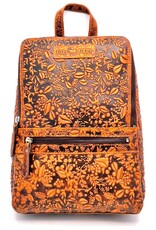 HillBurry Leren rugzakken  Leren shoppers - Hillburry Rugtas met Relief Bloemen bruin
