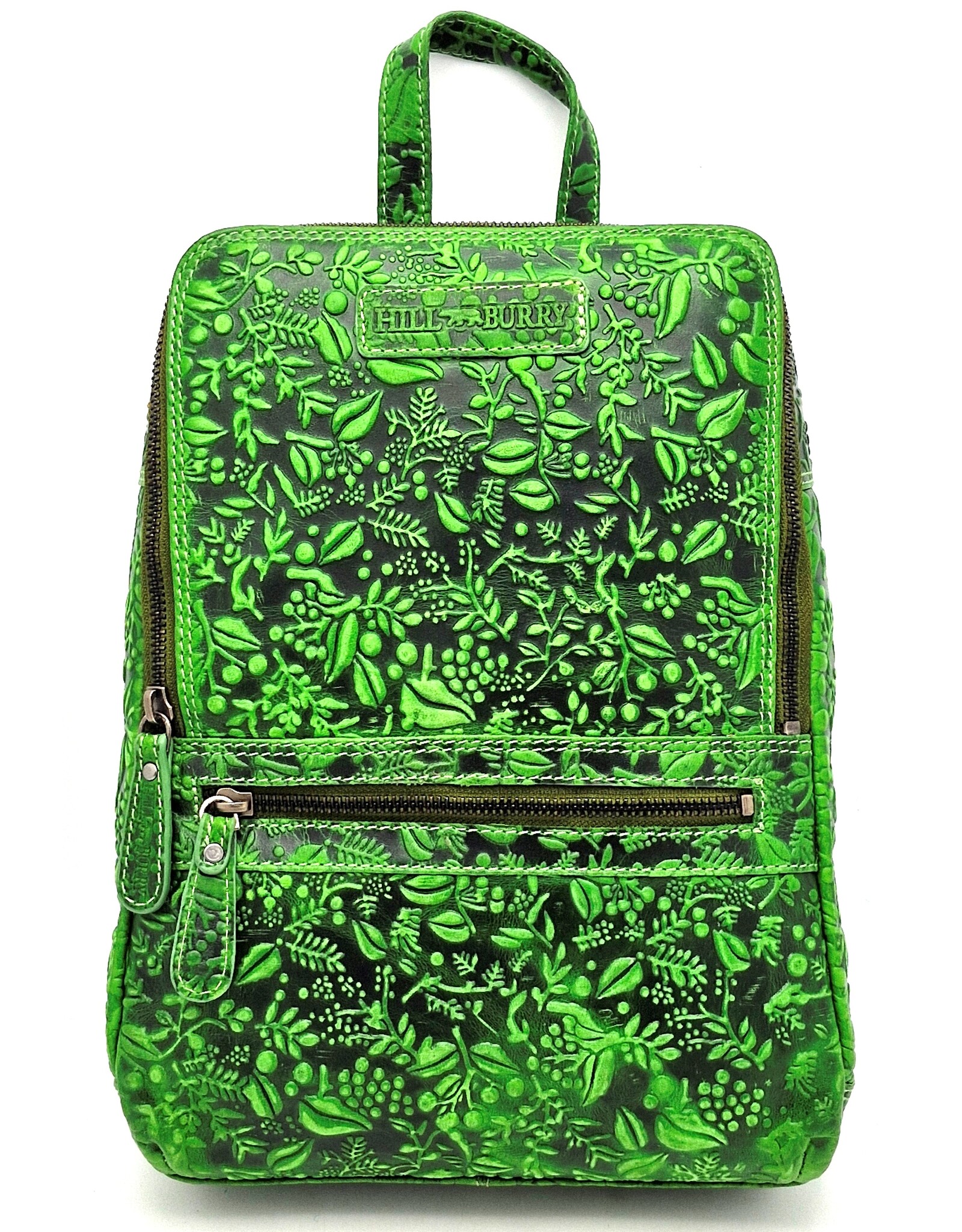 HillBurry Leather backpacks Leather shoppers - Hillburry Backpack with Relief Flowers green