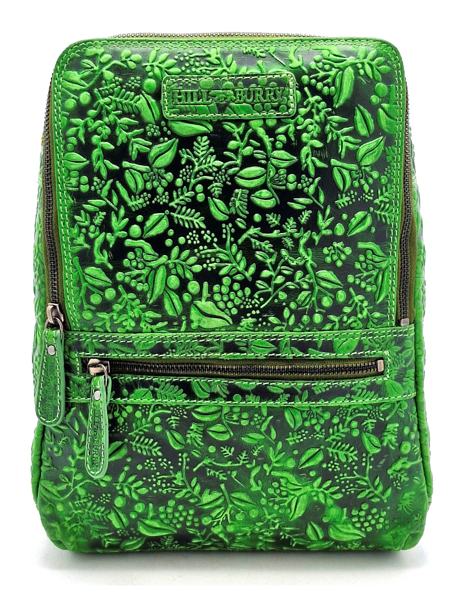 HillBurry Leren rugzakken  Leren shoppers - Hillburry Rugtas met Relief Bloemen groen