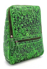 HillBurry Leren rugzakken  Leren shoppers - Hillburry Rugtas met Relief Bloemen groen