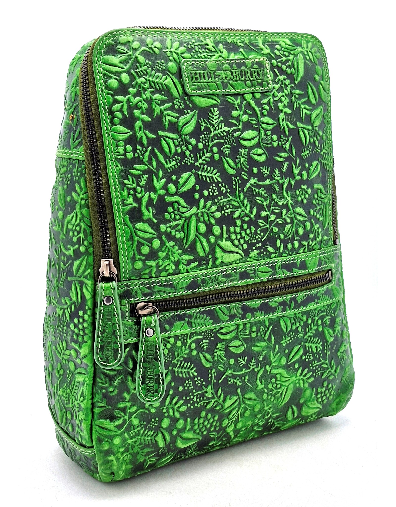 HillBurry Leather backpacks Leather shoppers - Hillburry Backpack with Relief Flowers green