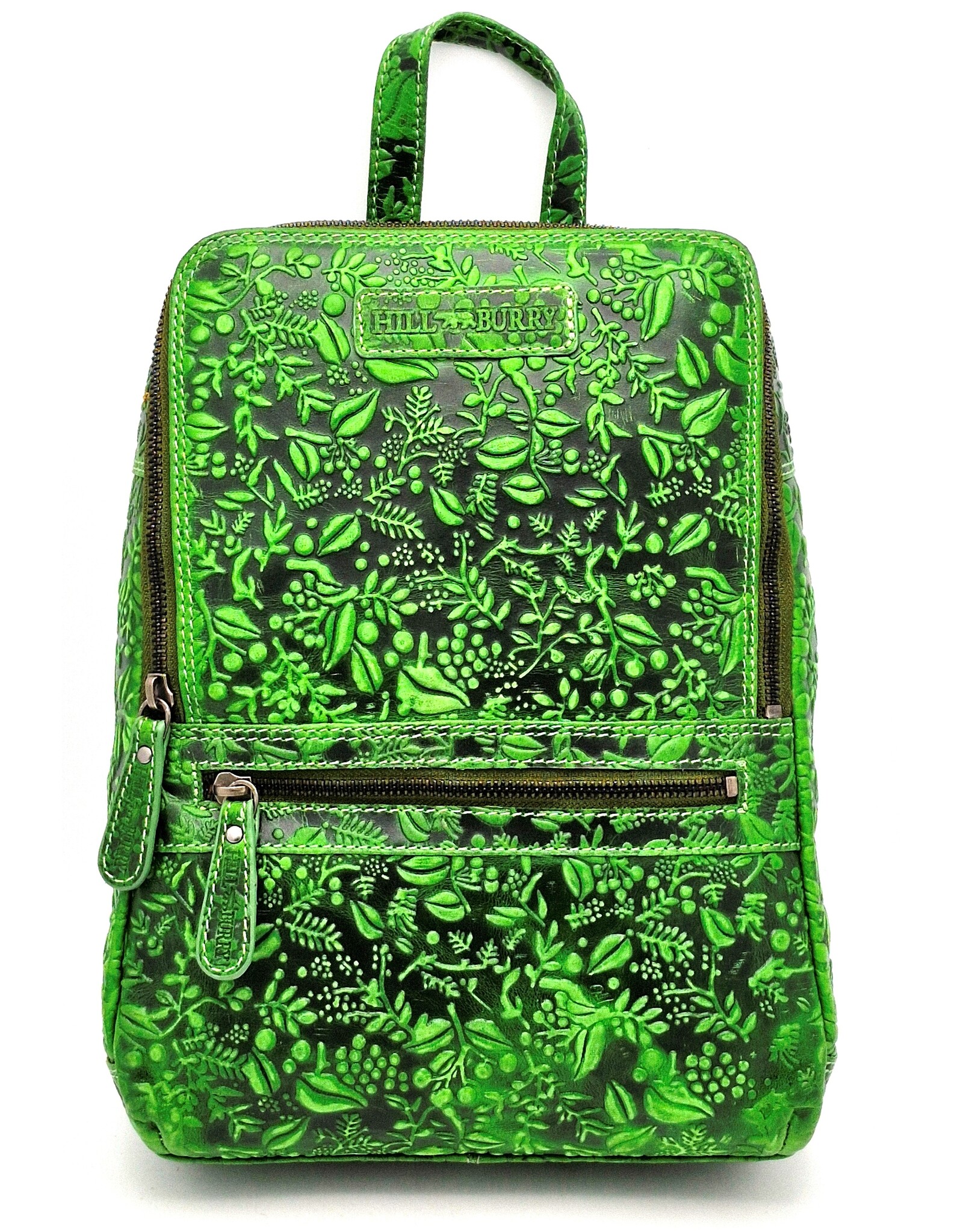 HillBurry Leather backpacks Leather shoppers - Hillburry Backpack with Relief Flowers green