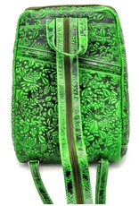 HillBurry Leren rugzakken  Leren shoppers - Hillburry Rugtas met Relief Bloemen groen