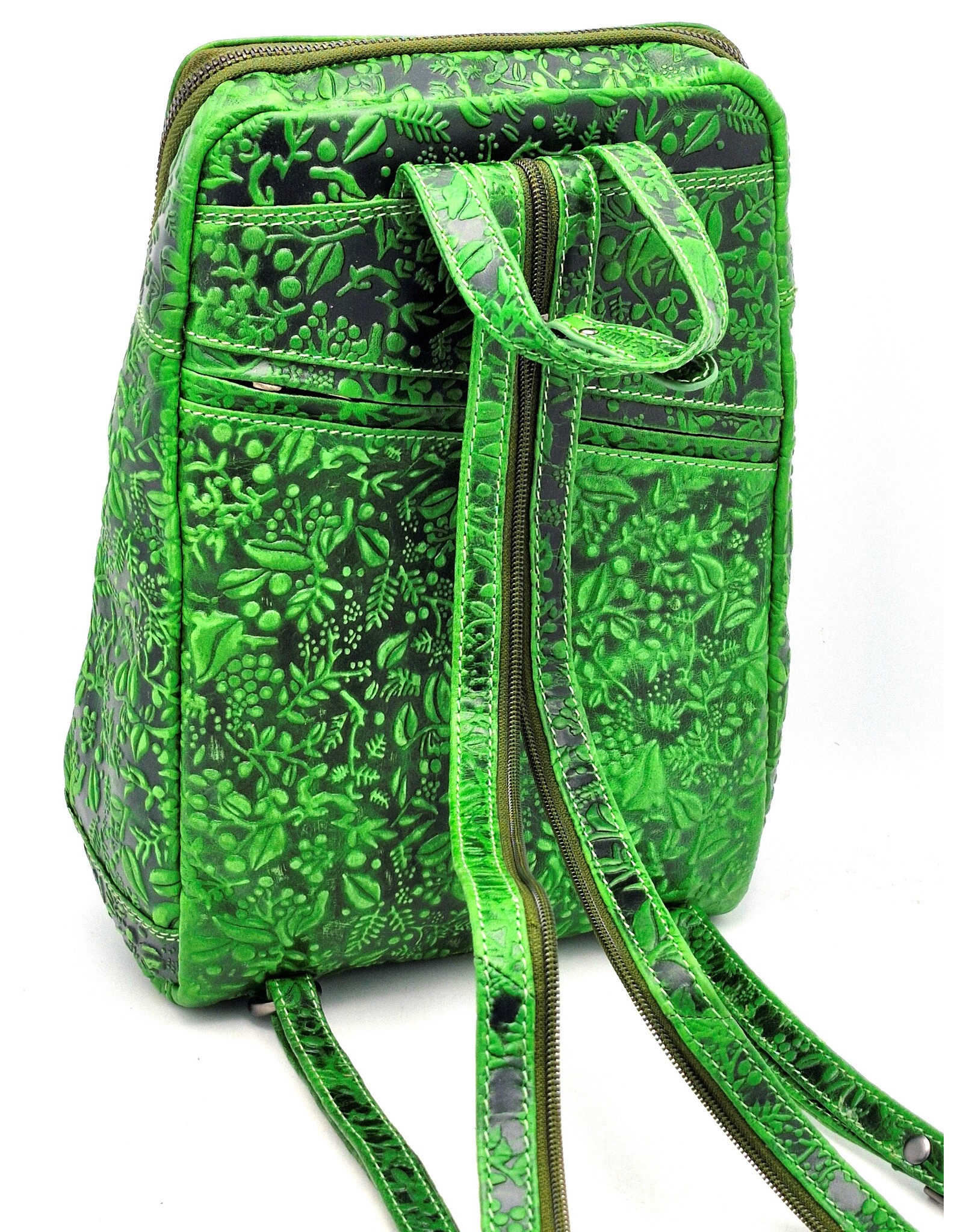 HillBurry Leather backpacks Leather shoppers - Hillburry Backpack with Relief Flowers green