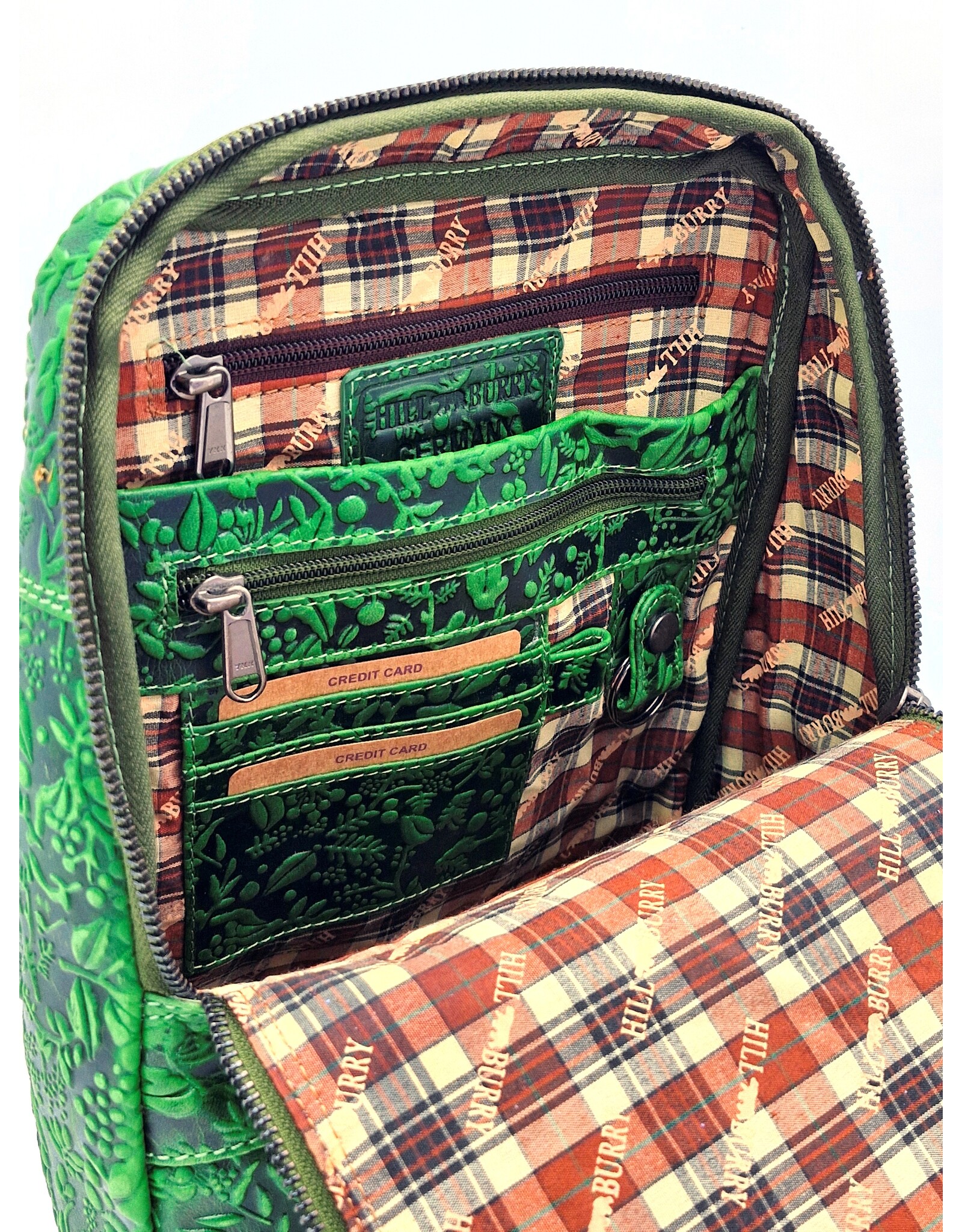 HillBurry Leren rugzakken  Leren shoppers - Hillburry Rugtas met Relief Bloemen groen