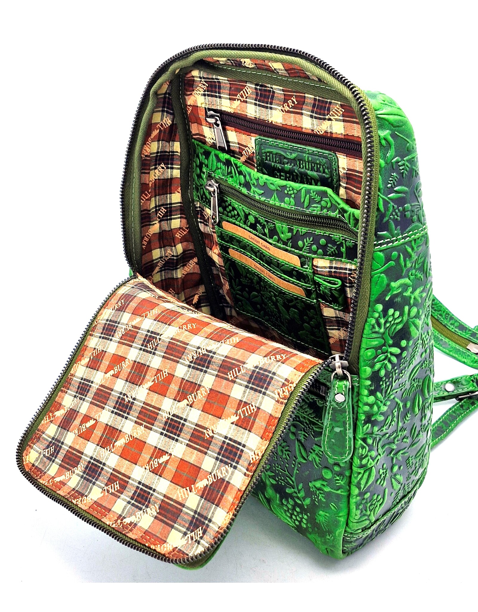 HillBurry Leren rugzakken  Leren shoppers - Hillburry Rugtas met Relief Bloemen groen