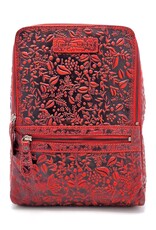 HillBurry Leren rugzakken  Leren shoppers - Hillburry Rugtas met Relief Bloemen rood
