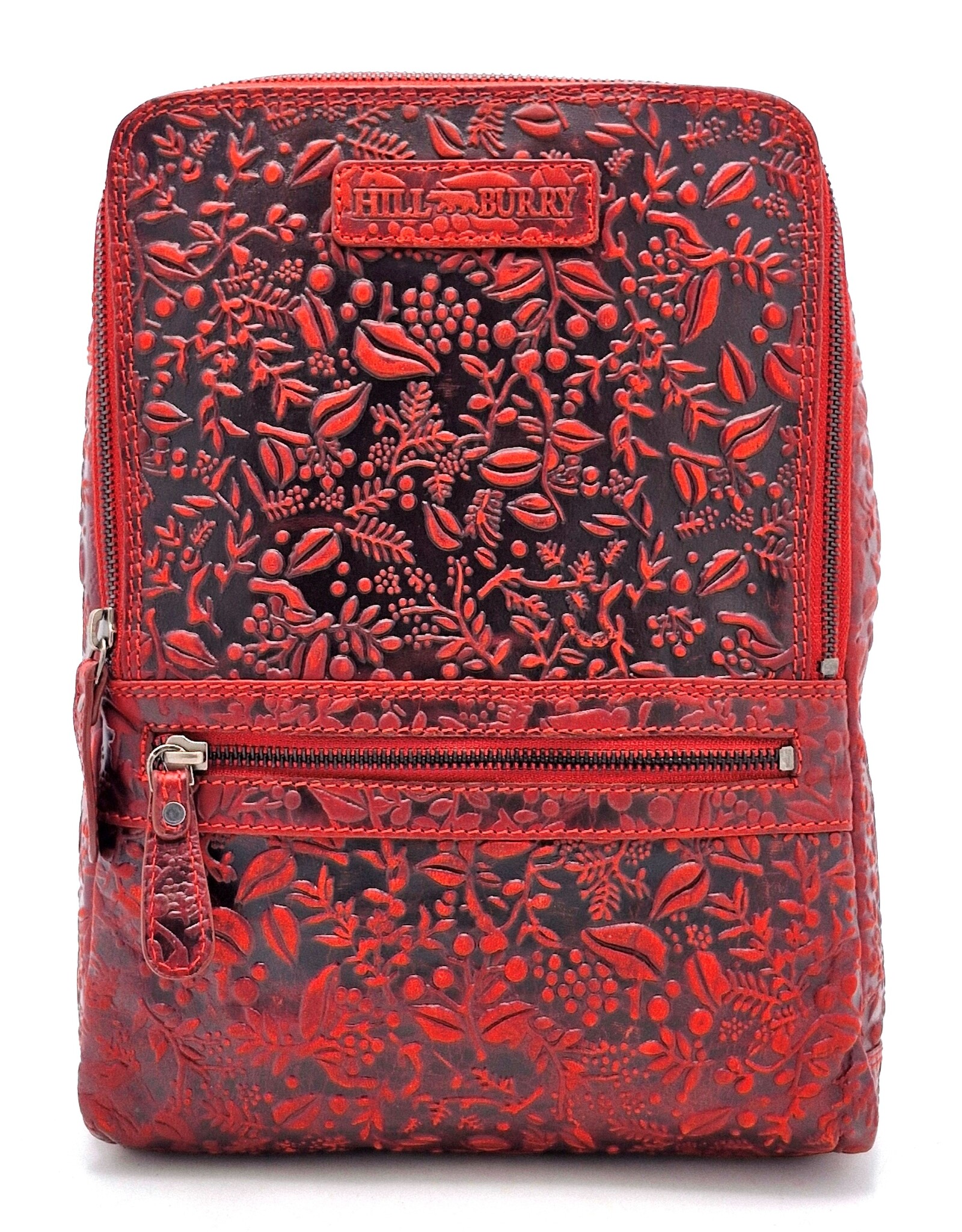 HillBurry Leather backpacks Leather shoppers - Hillburry Backpack with Relief Flowers red