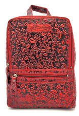 HillBurry Leren rugzakken  Leren shoppers - Hillburry Rugtas met Relief Bloemen rood