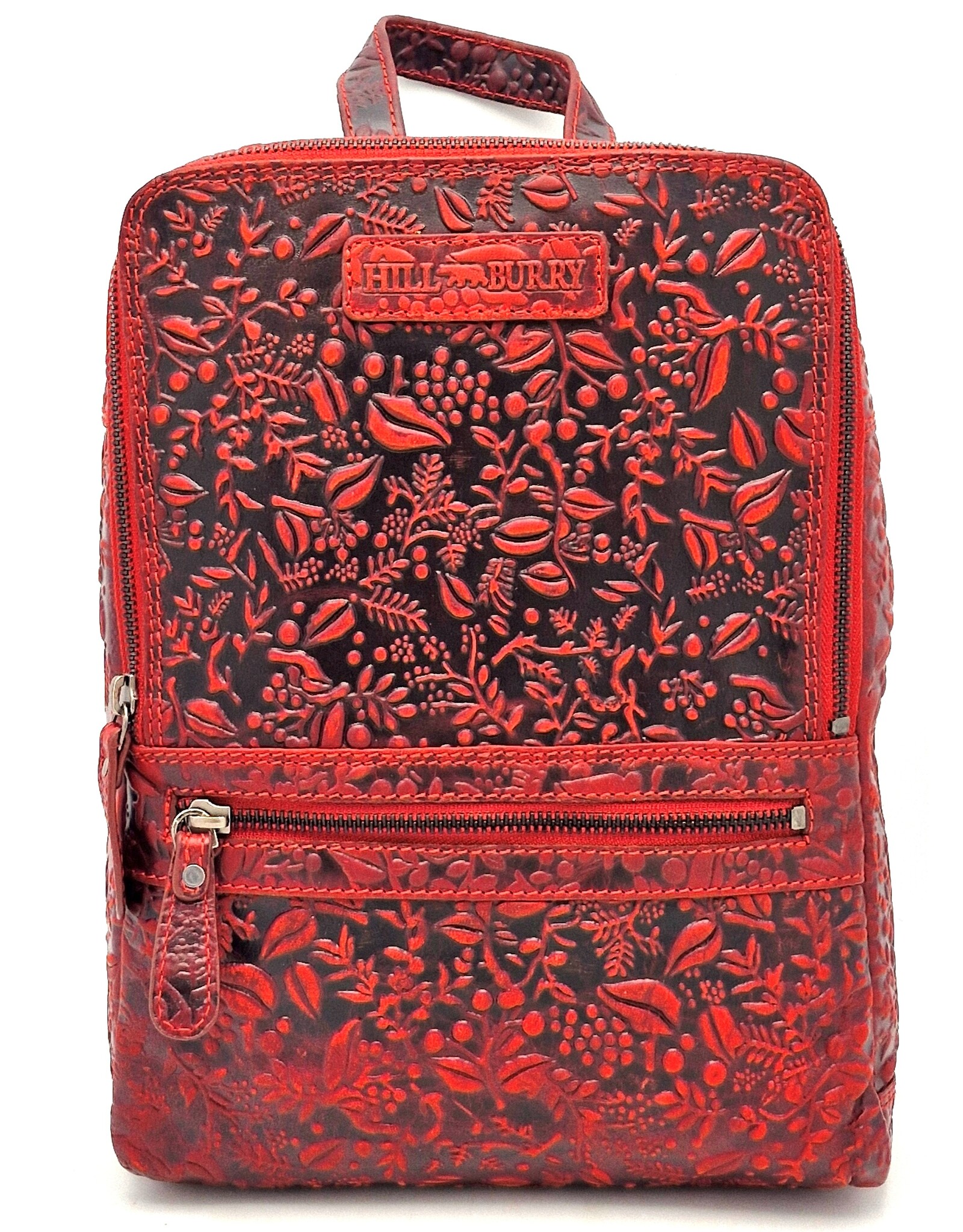 HillBurry Leren rugzakken  Leren shoppers - Hillburry Rugtas met Relief Bloemen rood