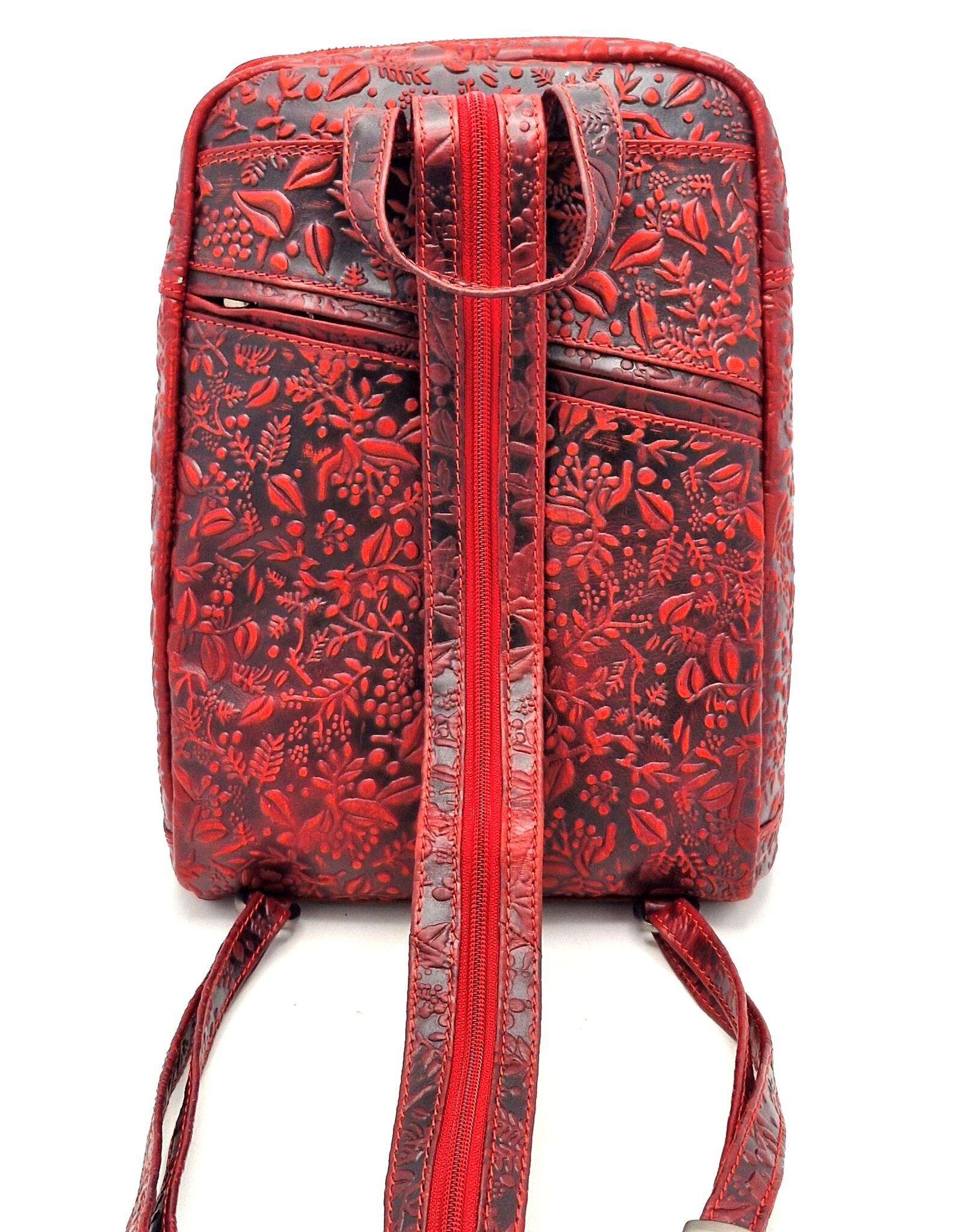 HillBurry Leather backpacks Leather shoppers - Hillburry Backpack with Relief Flowers red