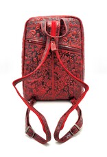 HillBurry Leren rugzakken  Leren shoppers - Hillburry Rugtas met Relief Bloemen rood