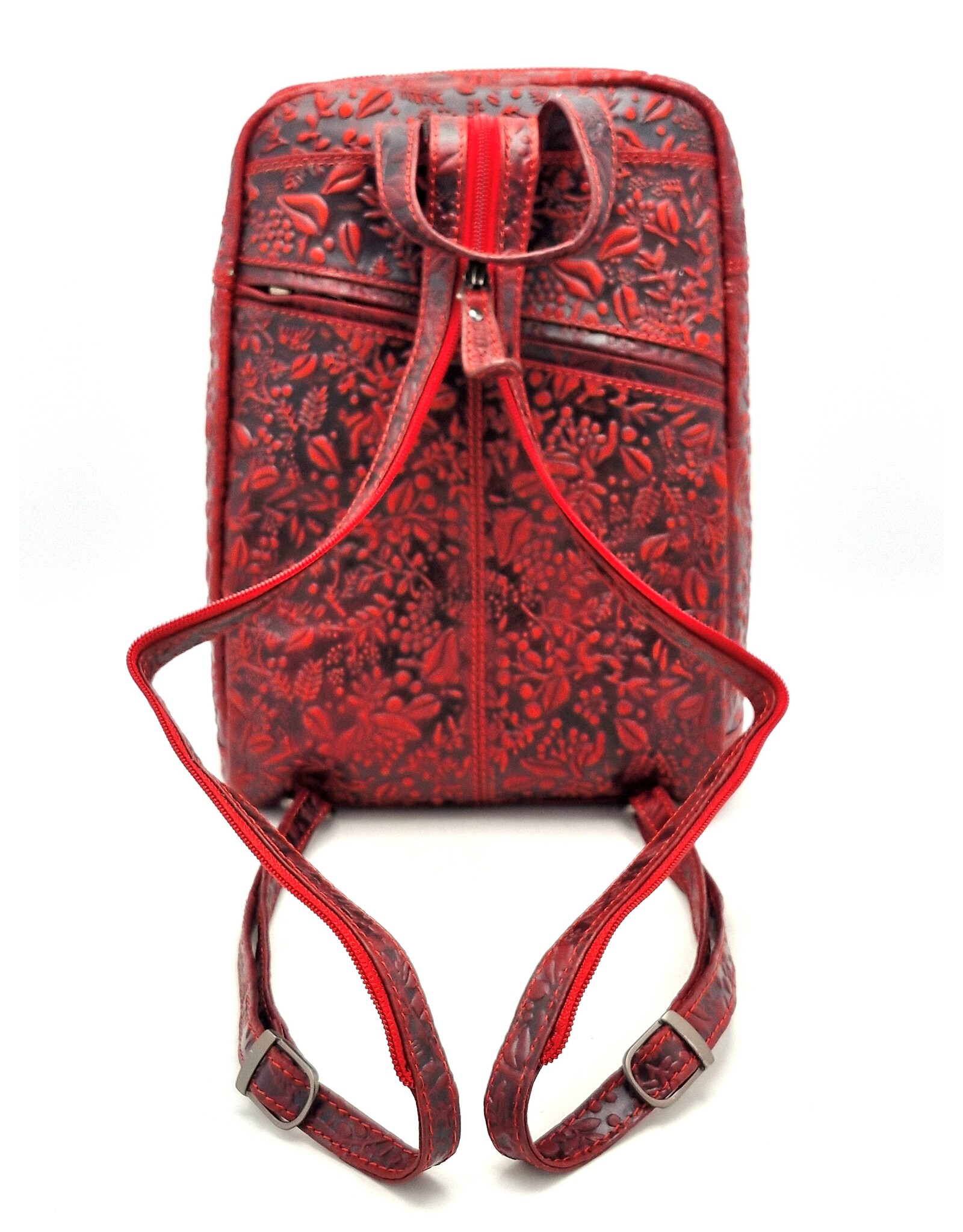 HillBurry Leather backpacks Leather shoppers - Hillburry Backpack with Relief Flowers red