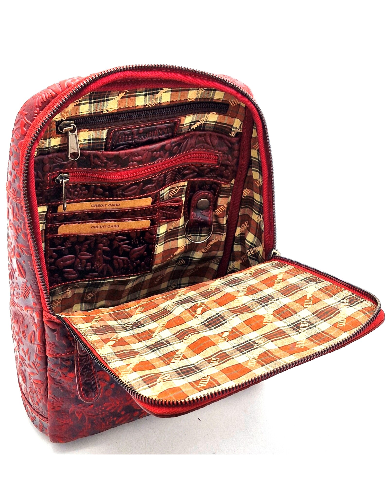HillBurry Leren rugzakken  Leren shoppers - Hillburry Rugtas met Relief Bloemen rood