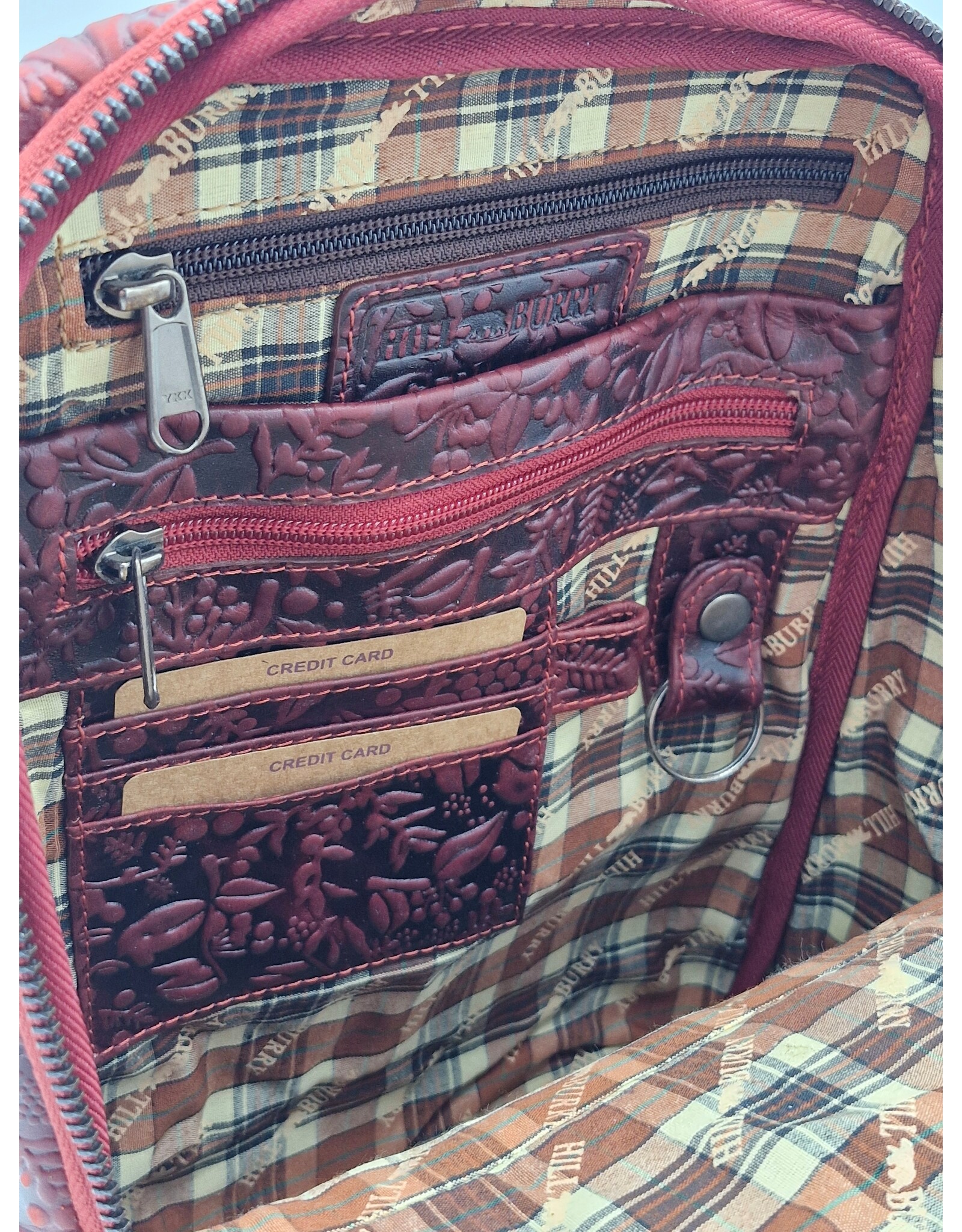 HillBurry Leather backpacks Leather shoppers - Hillburry Backpack with Relief Flowers red
