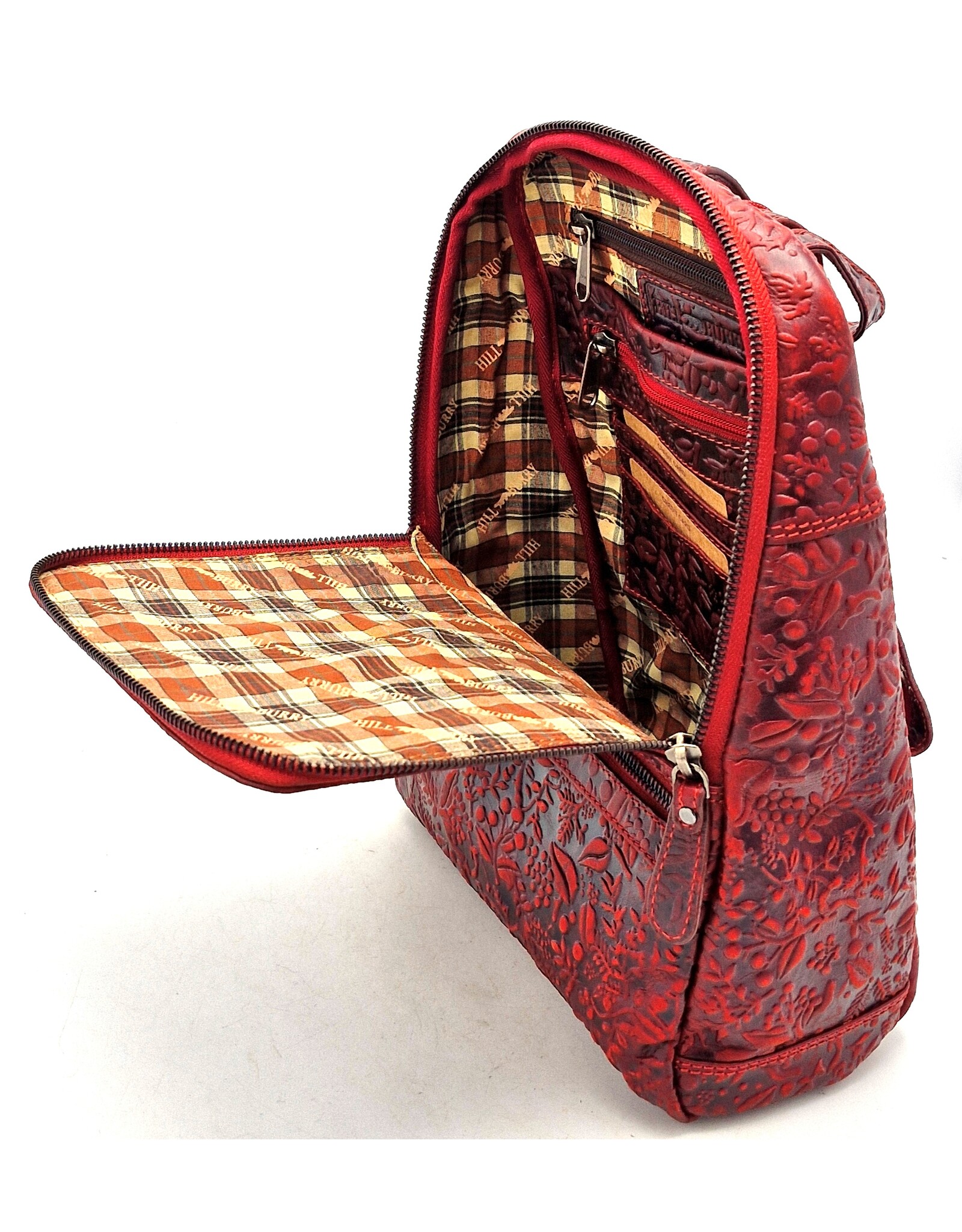 HillBurry Leren rugzakken  Leren shoppers - Hillburry Rugtas met Relief Bloemen rood