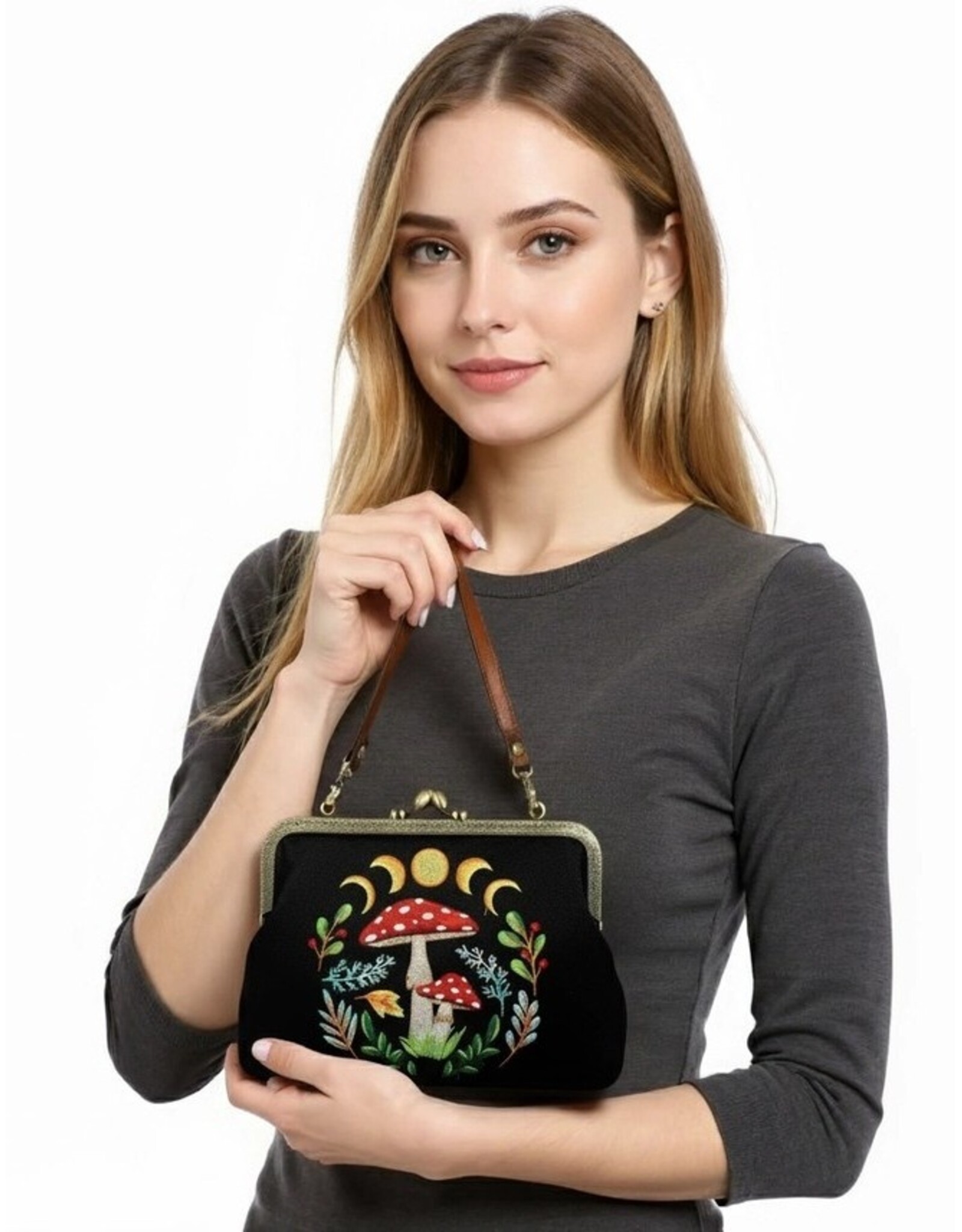 Trukado Retro tassen Vintage tassen - Selestial Mushroom Vintage Kusslot Tas  Geborduurd op canvas