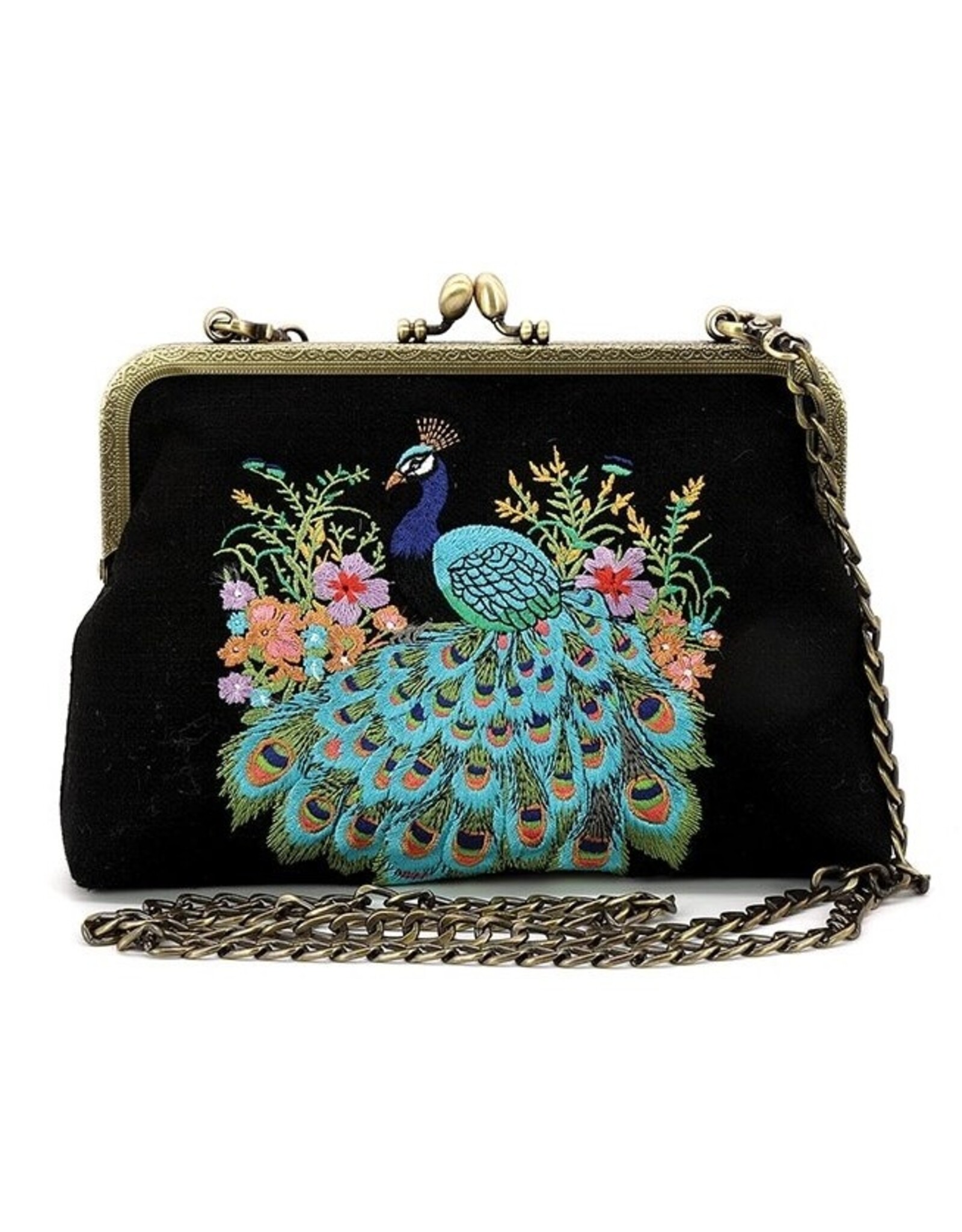 Trukado Retro bags  Vintage bags - Peacock Vintage Kisslock Bag Embroidered in canvas