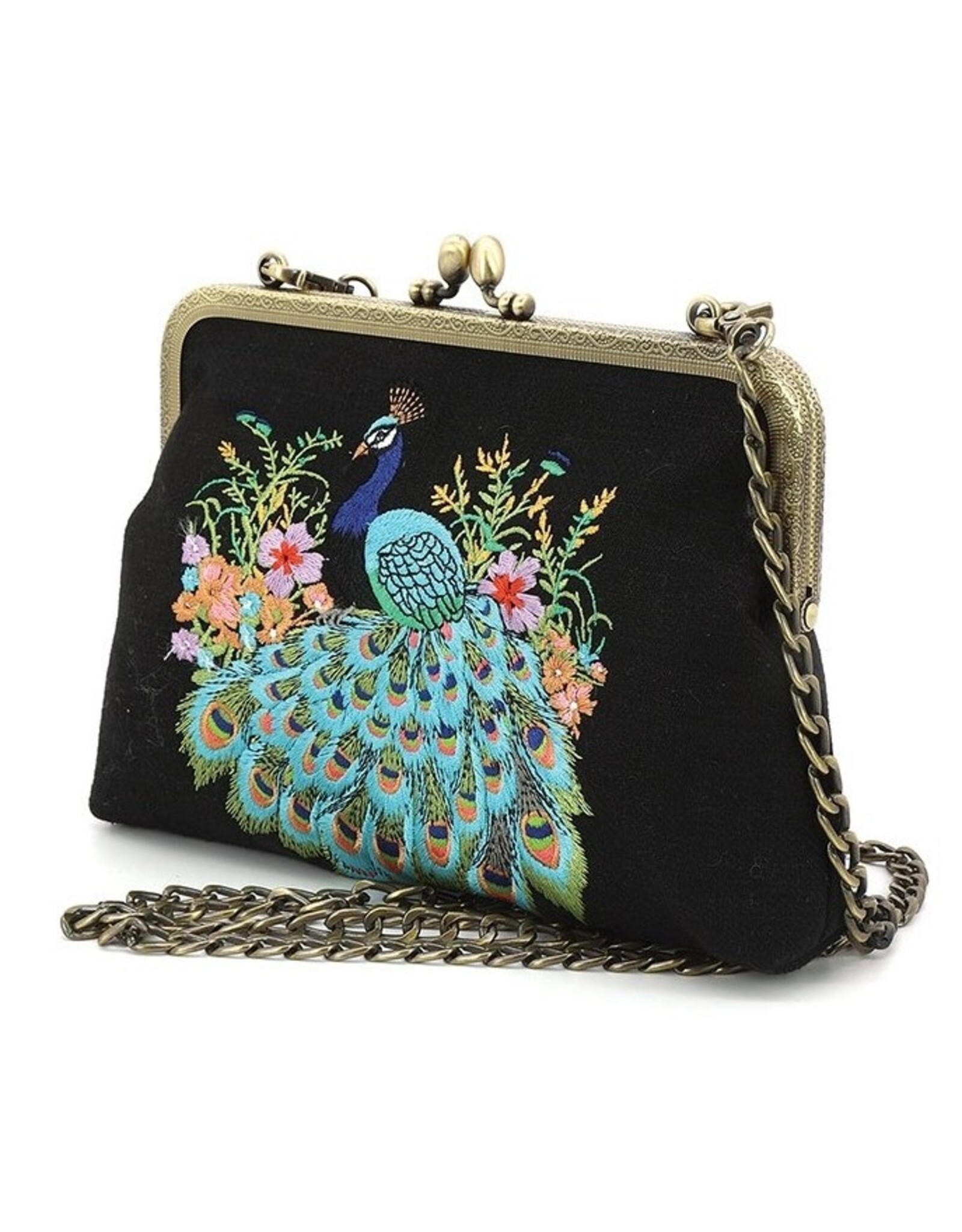 Trukado Retro bags  Vintage bags - Peacock Vintage Kisslock Bag Embroidered in canvas