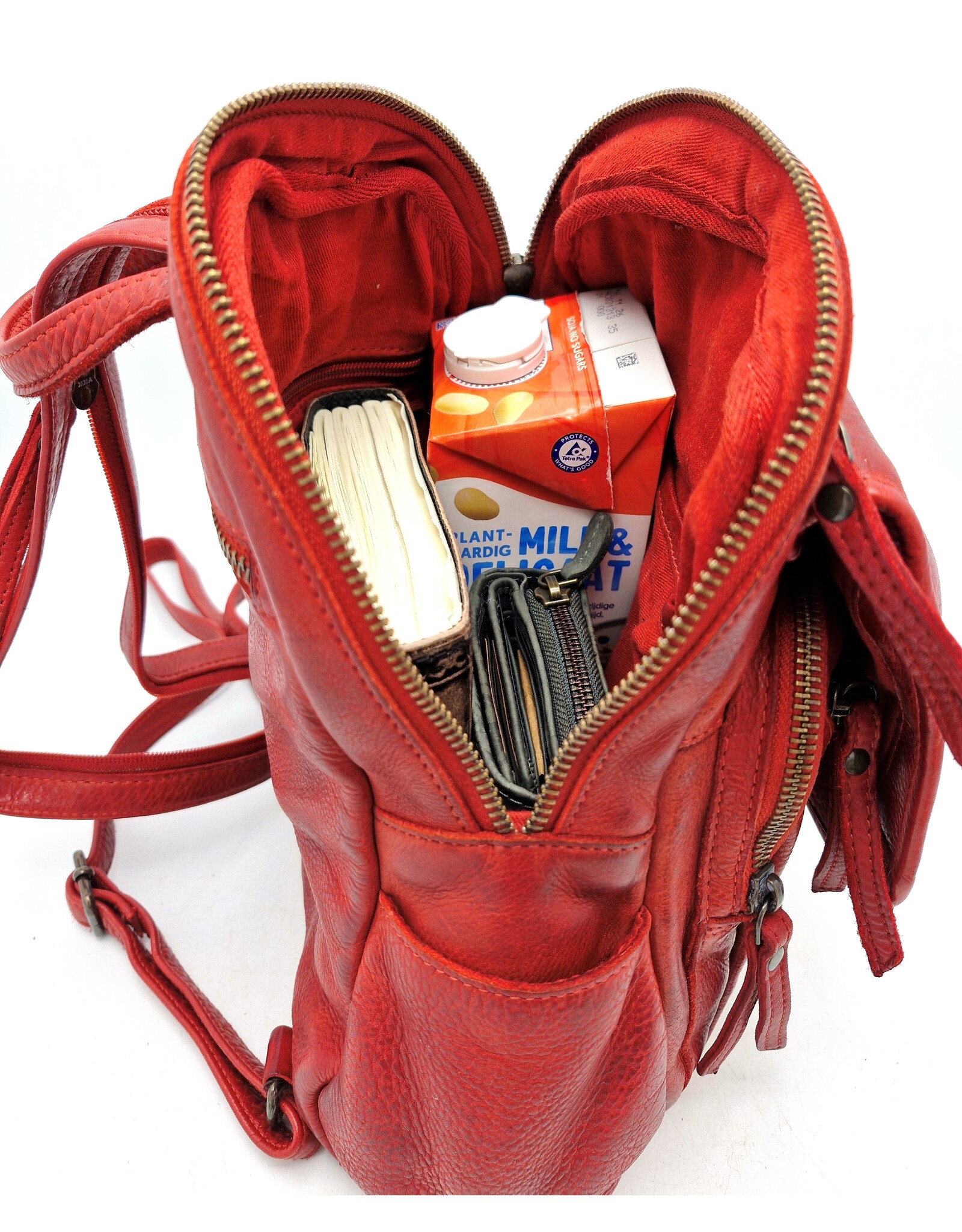 Hunters Leren rugzakken en leren shoppers - Hunters Leren Rugzak Gewassen Leer rood