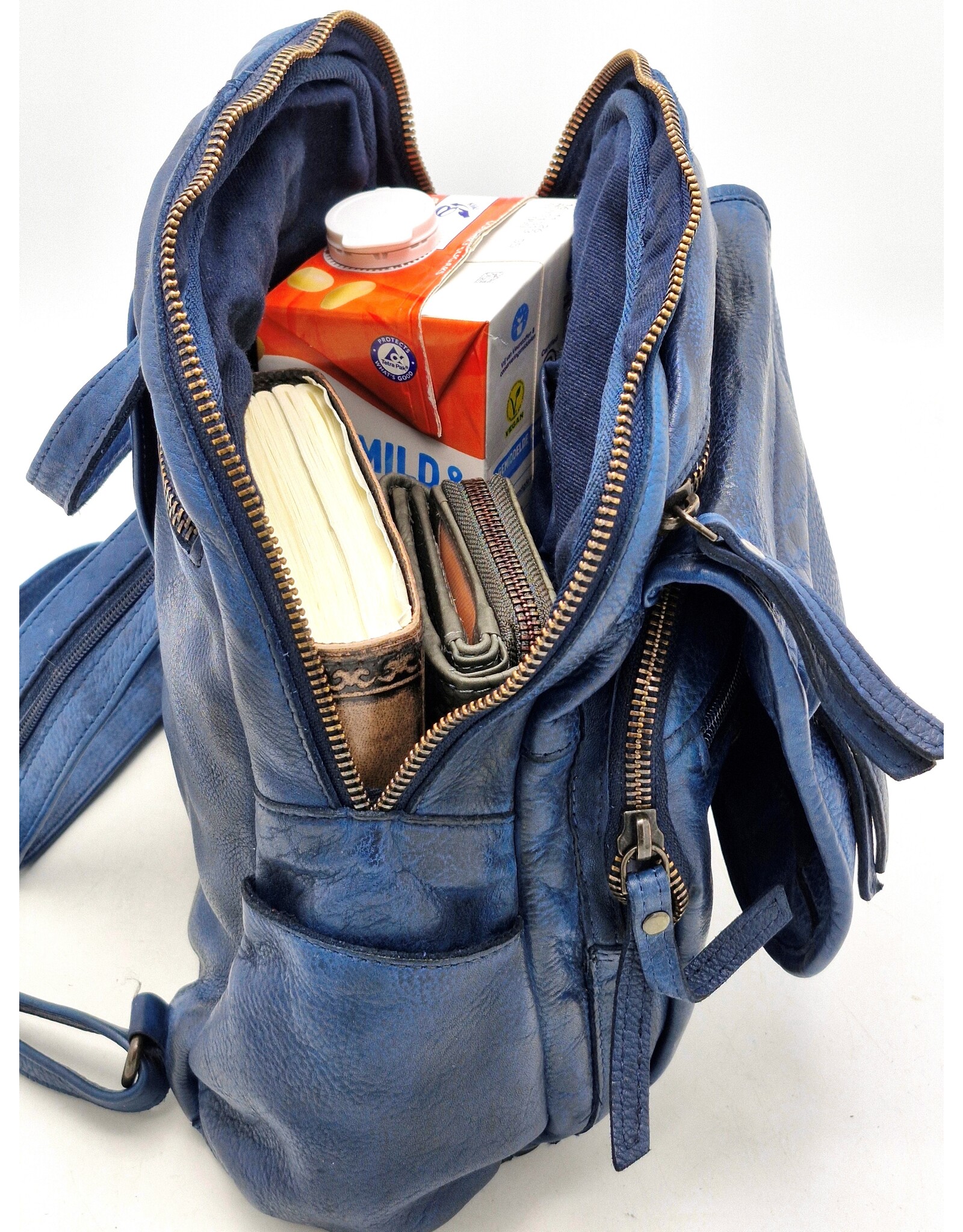 Hunters Leren rugzakken  Leren shoppers - Hunters Leren Rugzak Gewassen Leer blauw