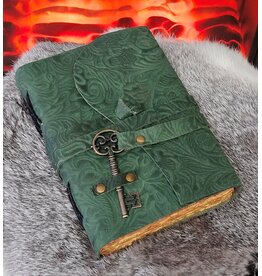 BB Groen Leren Dagboek Bloemenrelief en Sleutel Handgemaakt Vintage